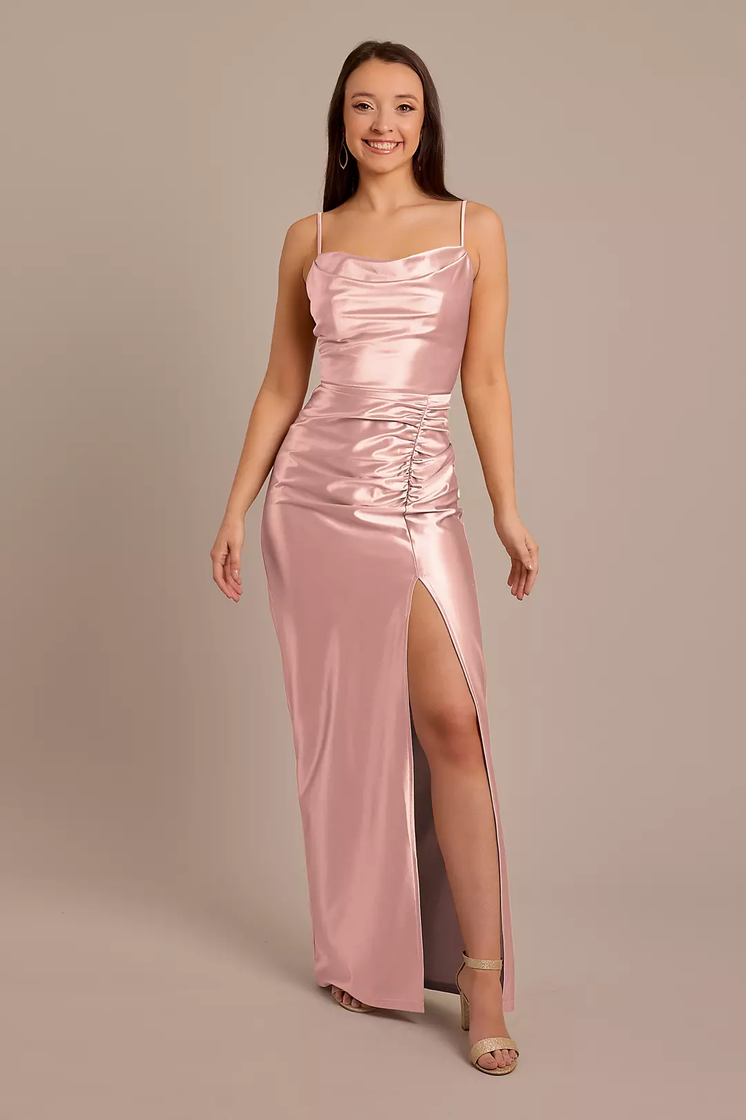 Sculpting Satin Cowl Neck Ruched Dress - Image 28
