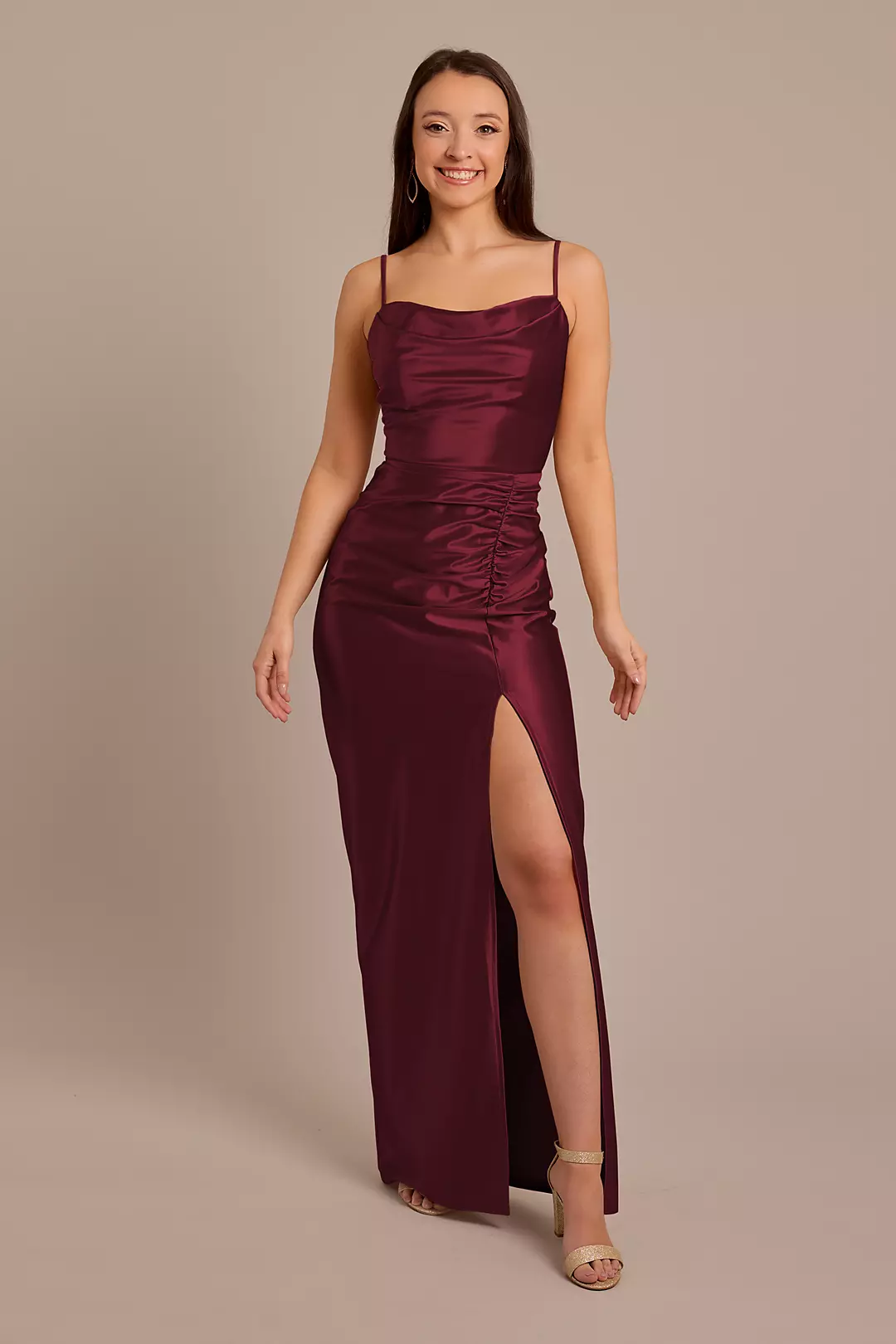 Sculpting Satin Cowl Neck Ruched Dress - Image 34