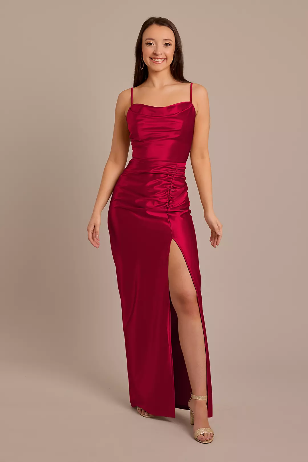 Sculpting Satin Cowl Neck Ruched Dress - Image 35