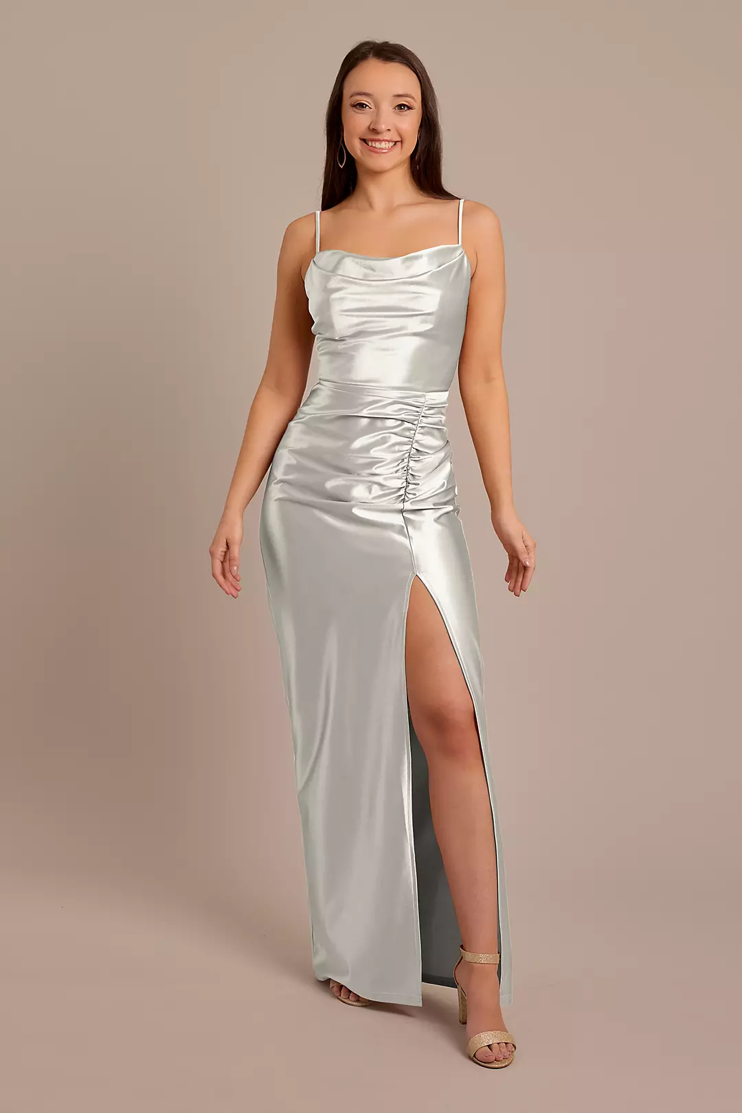 Sculpting Satin Cowl Neck Ruched Dress - Image 50