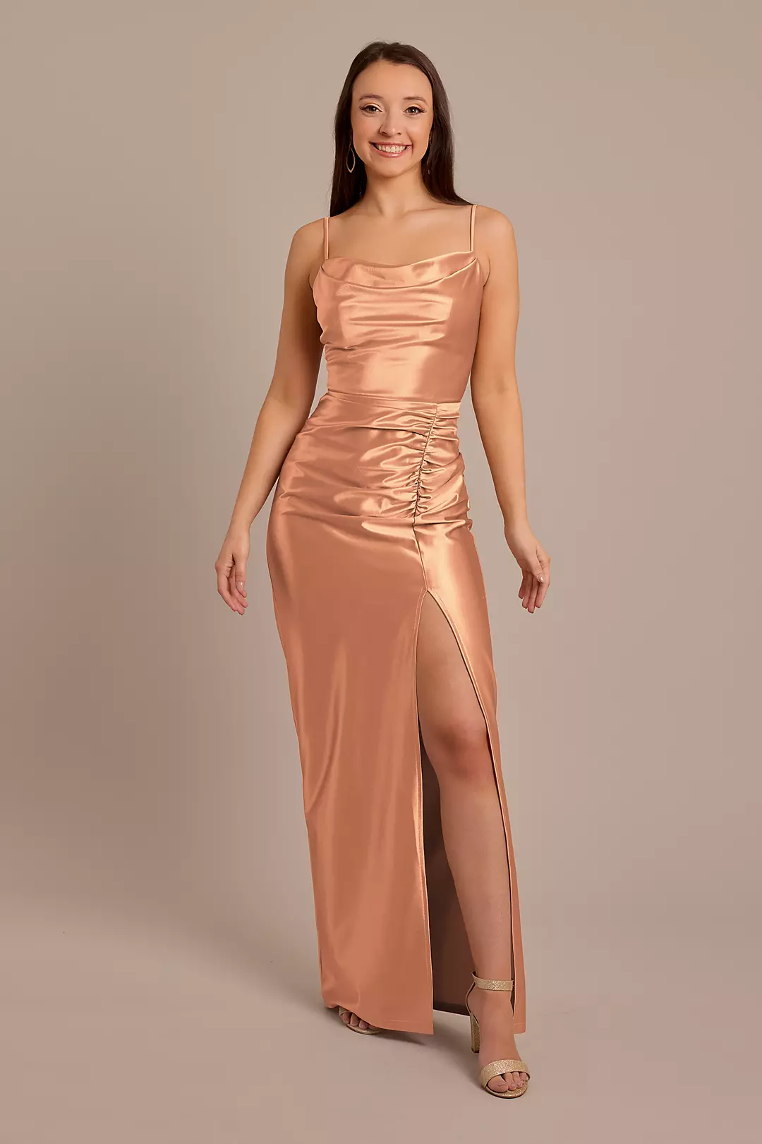 Sculpting Satin Cowl Neck Ruched Dress - Image 59