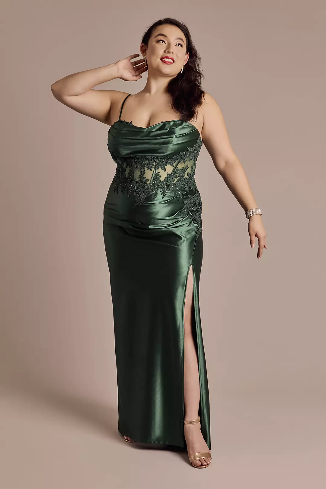 Sculpting Satin Dress with Sheer Corset Bodice - Image 5