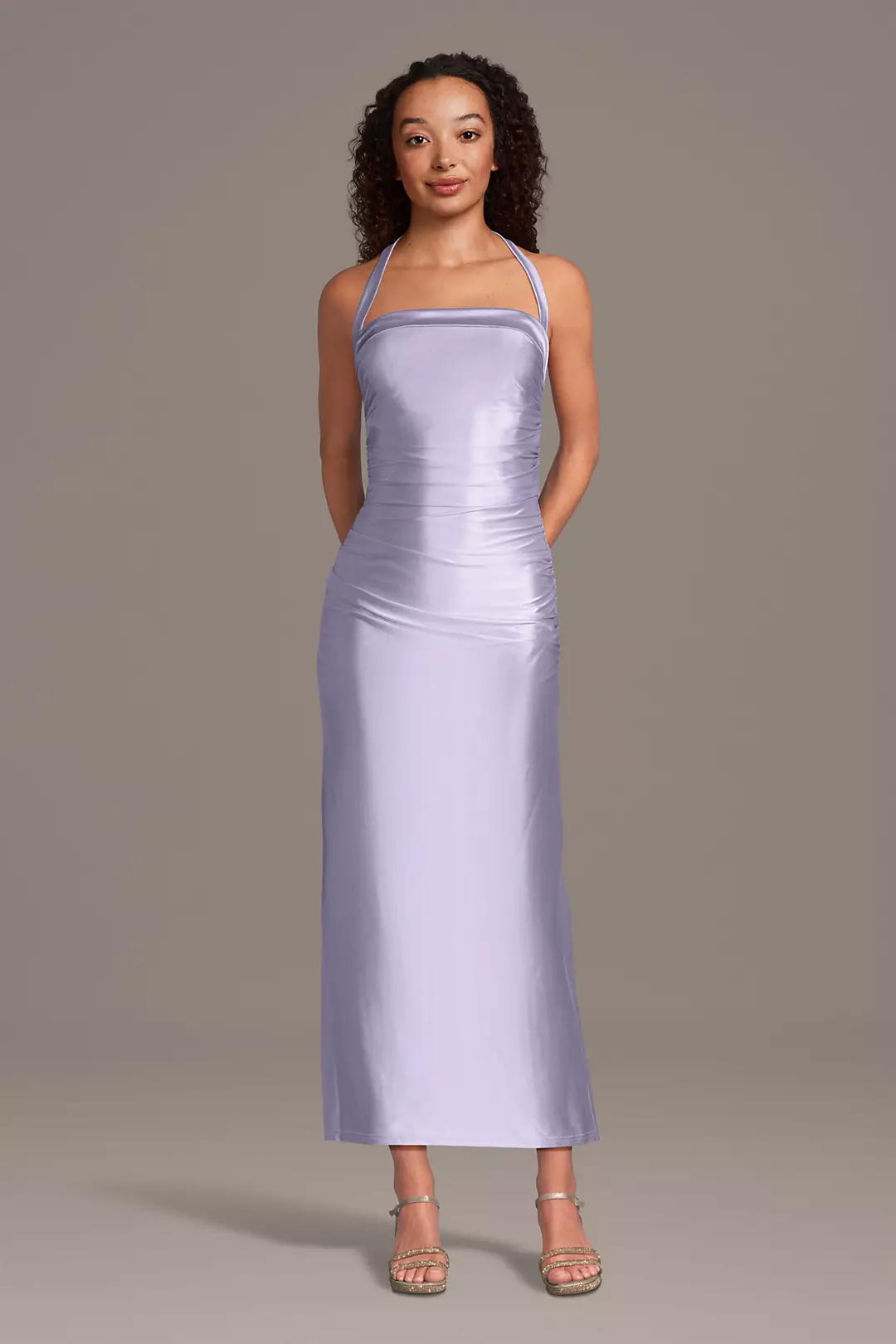 Sculpting Satin Halter Sheath Dress - Image 5