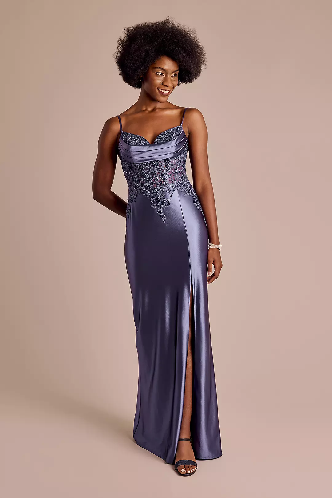 Sculpting Satin Illusion Applique Sheath Dress - Image 9