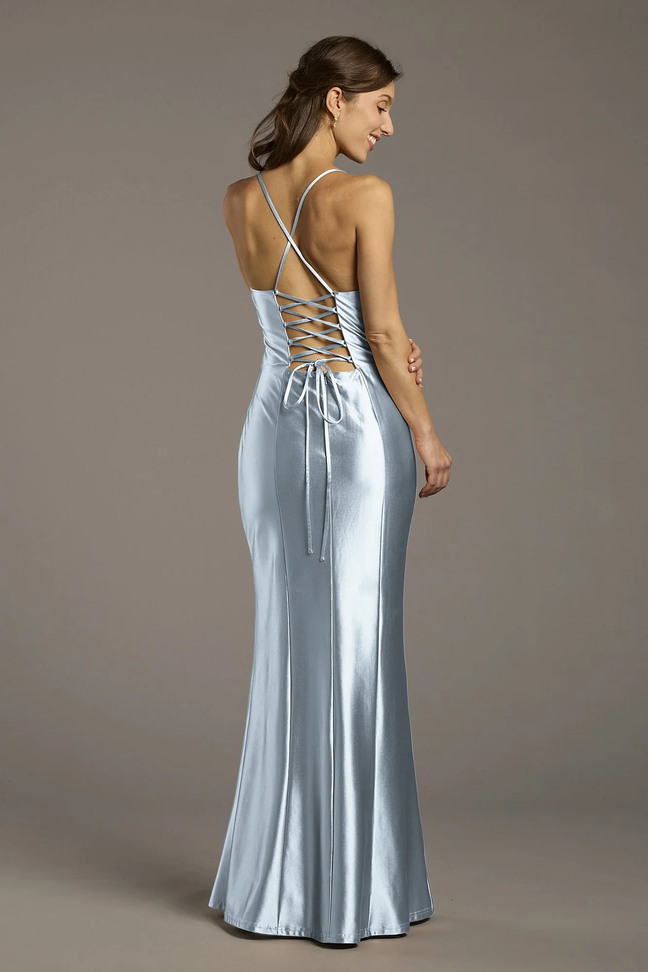 Sculpting Satin Lace-Up Back Sheath Dress - Image 20