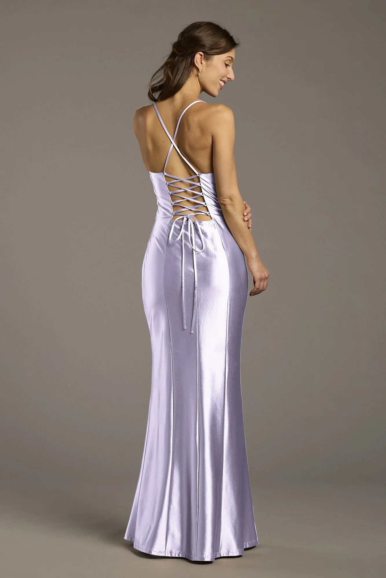 Sculpting Satin Lace-Up Back Sheath Dress - Image 21