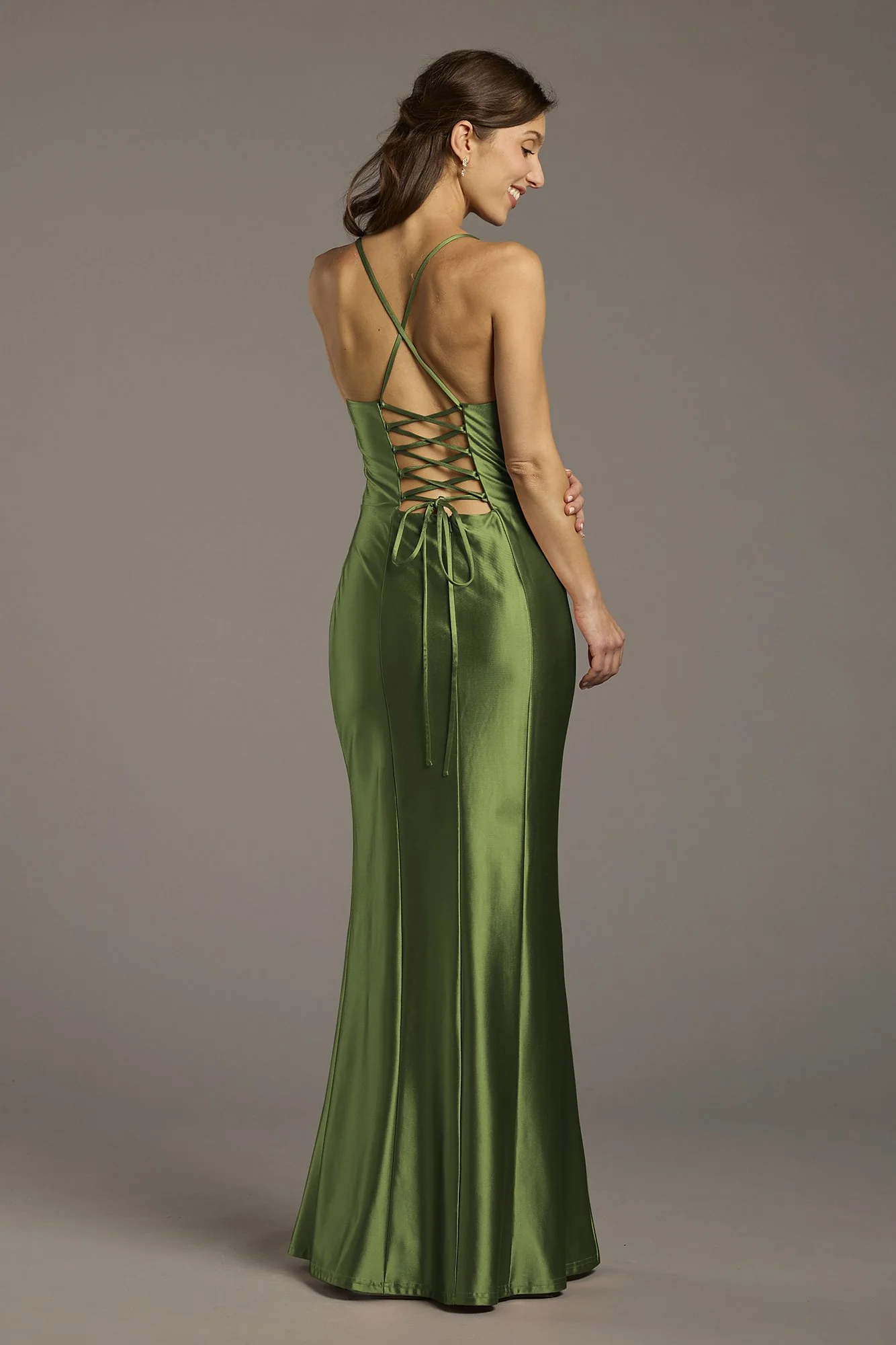 Sculpting Satin Lace-Up Back Sheath Dress - Image 27