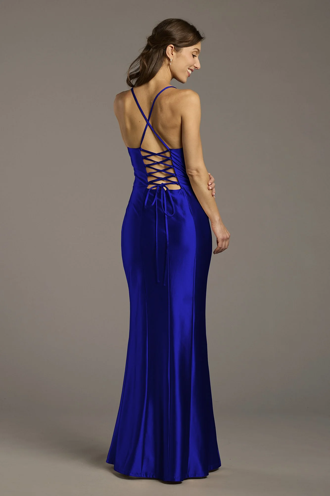 Sculpting Satin Lace-Up Back Sheath Dress - Image 3