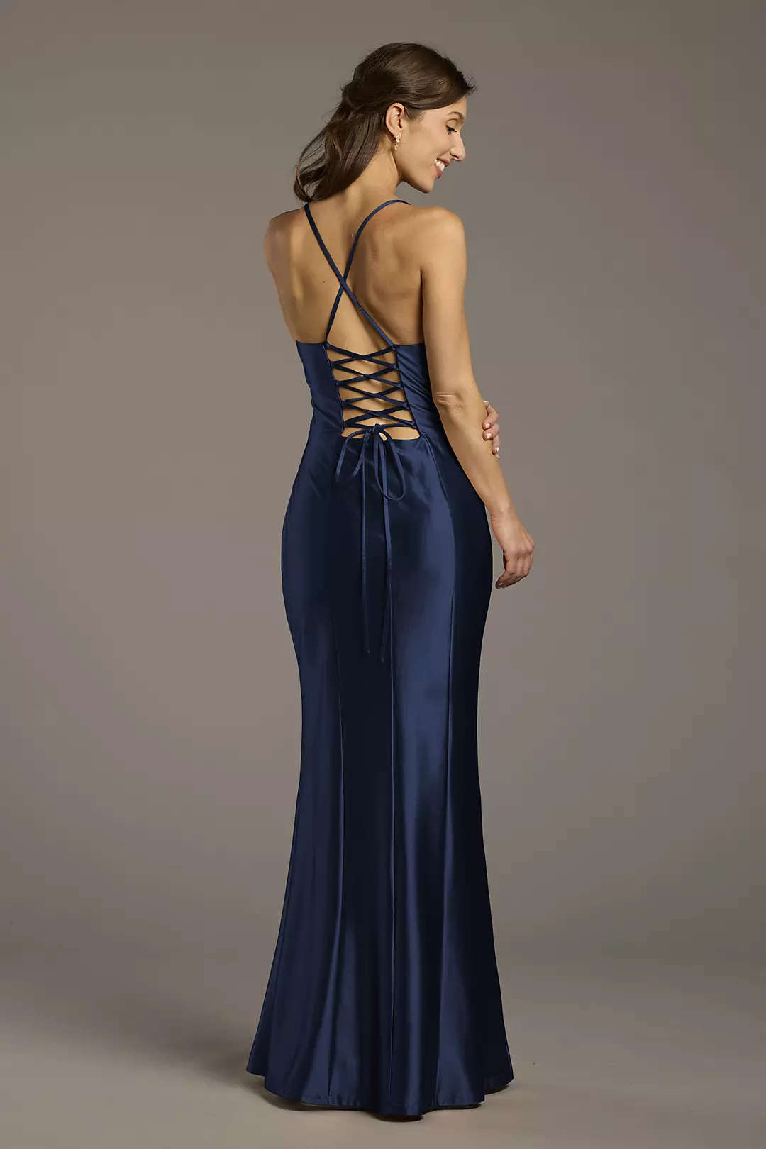 Sculpting Satin Lace-Up Back Sheath Dress - Image 34