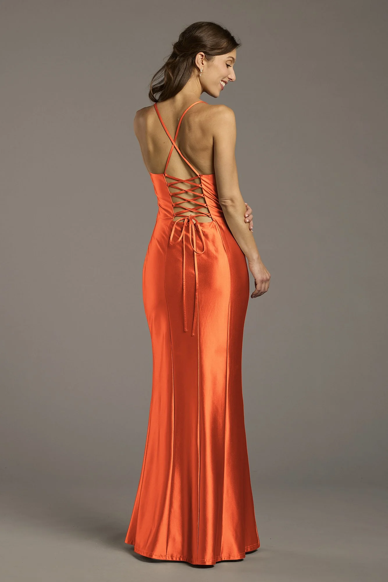Sculpting Satin Lace-Up Back Sheath Dress - Image 4