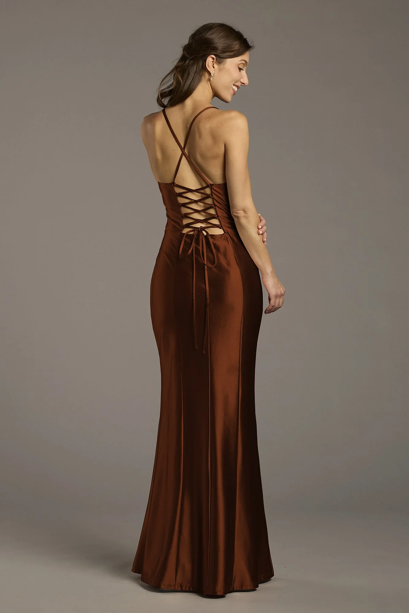 Sculpting Satin Lace-Up Back Sheath Dress - Image 41