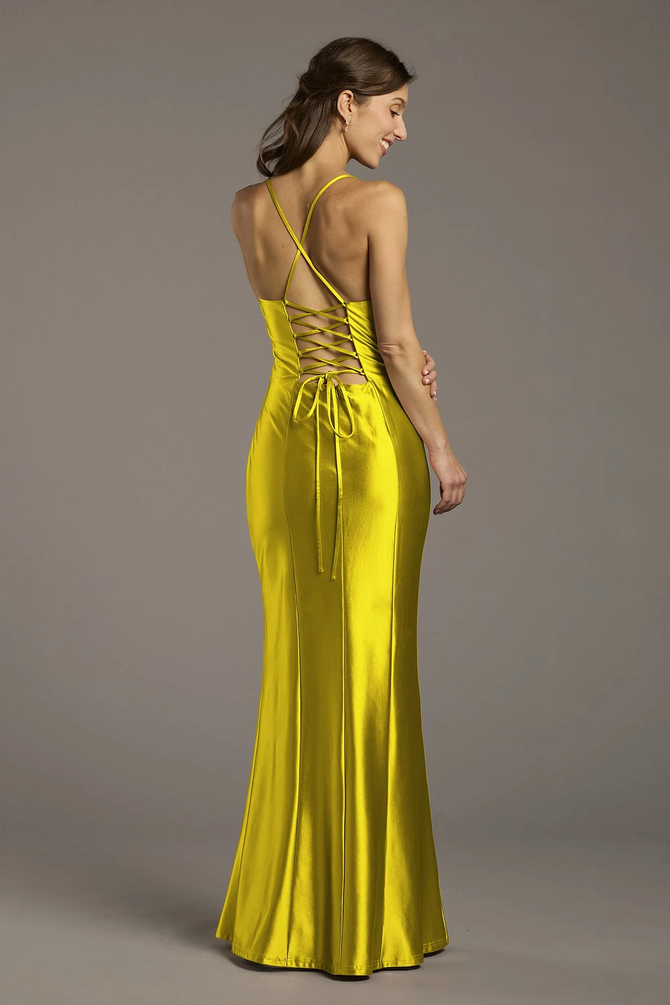 Sculpting Satin Lace-Up Back Sheath Dress - Image 8