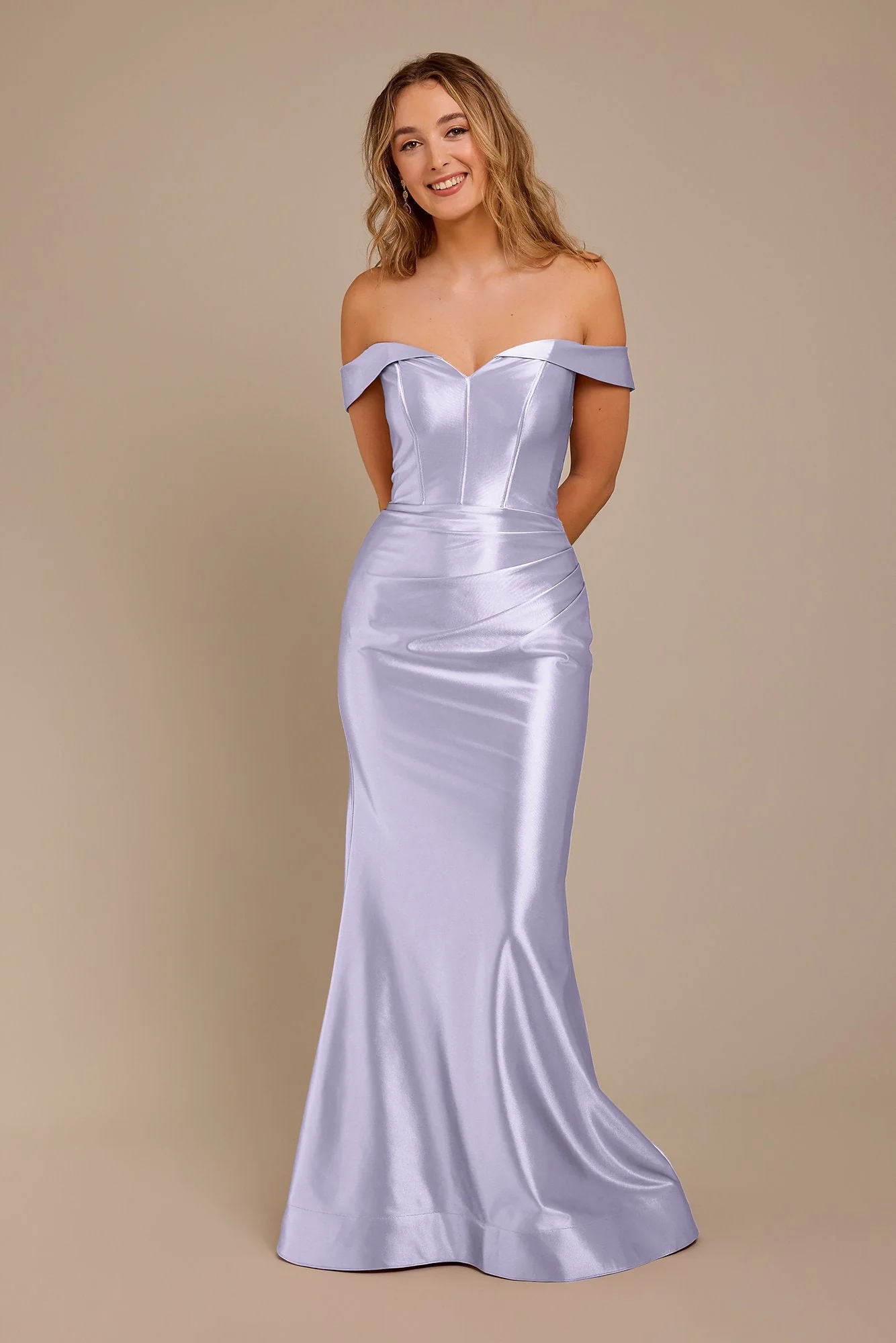 Sculpting Satin Off-the-Shoulder Dress - Image 11