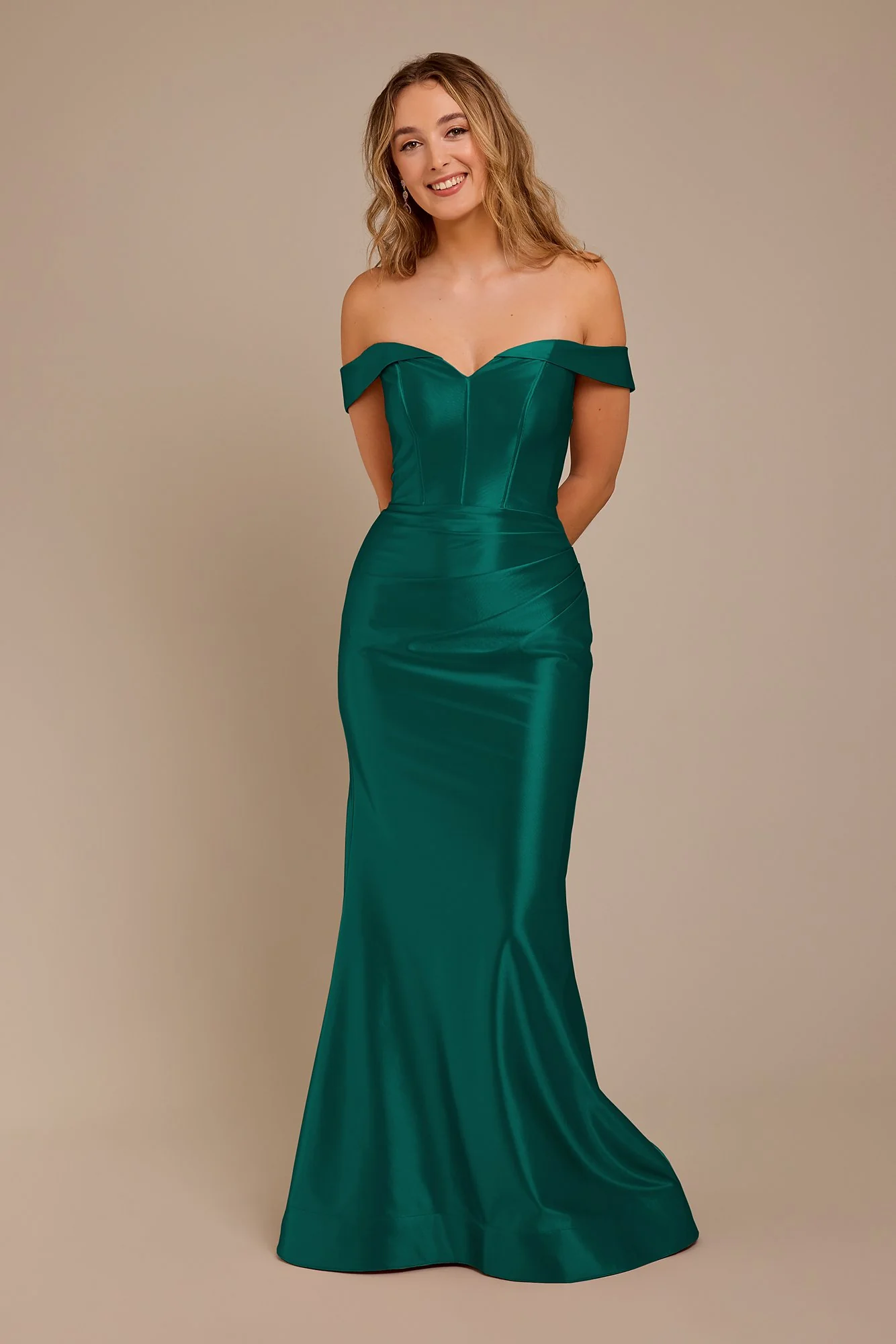 Sculpting Satin Off-the-Shoulder Dress - Image 13