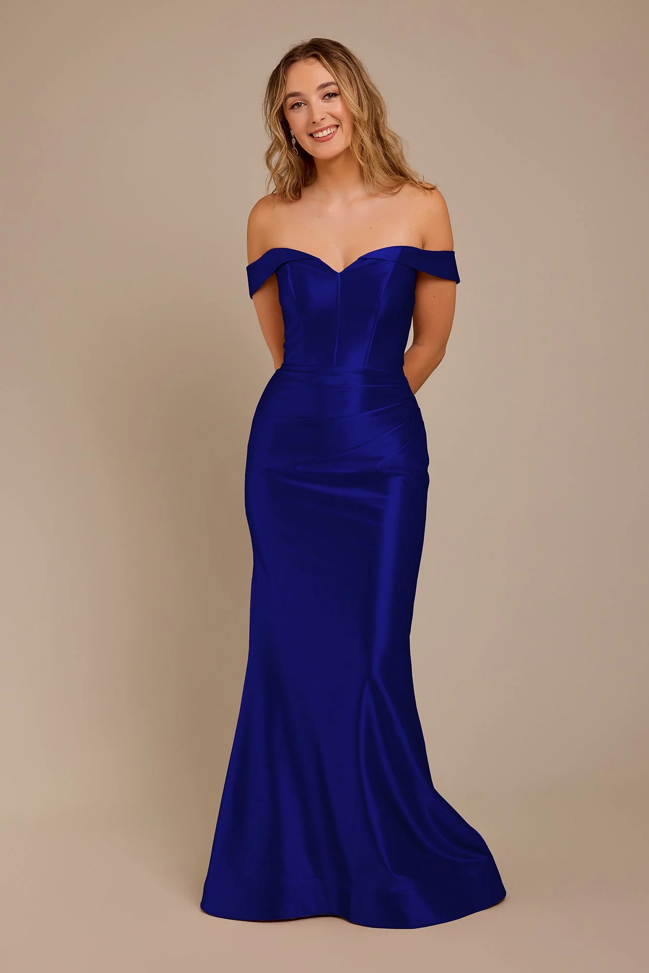 Sculpting Satin Off-the-Shoulder Dress - Image 20