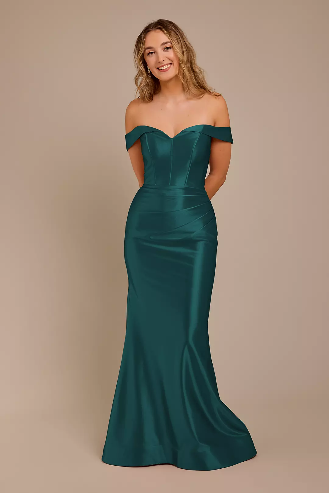 Sculpting Satin Off-the-Shoulder Dress - Image 26