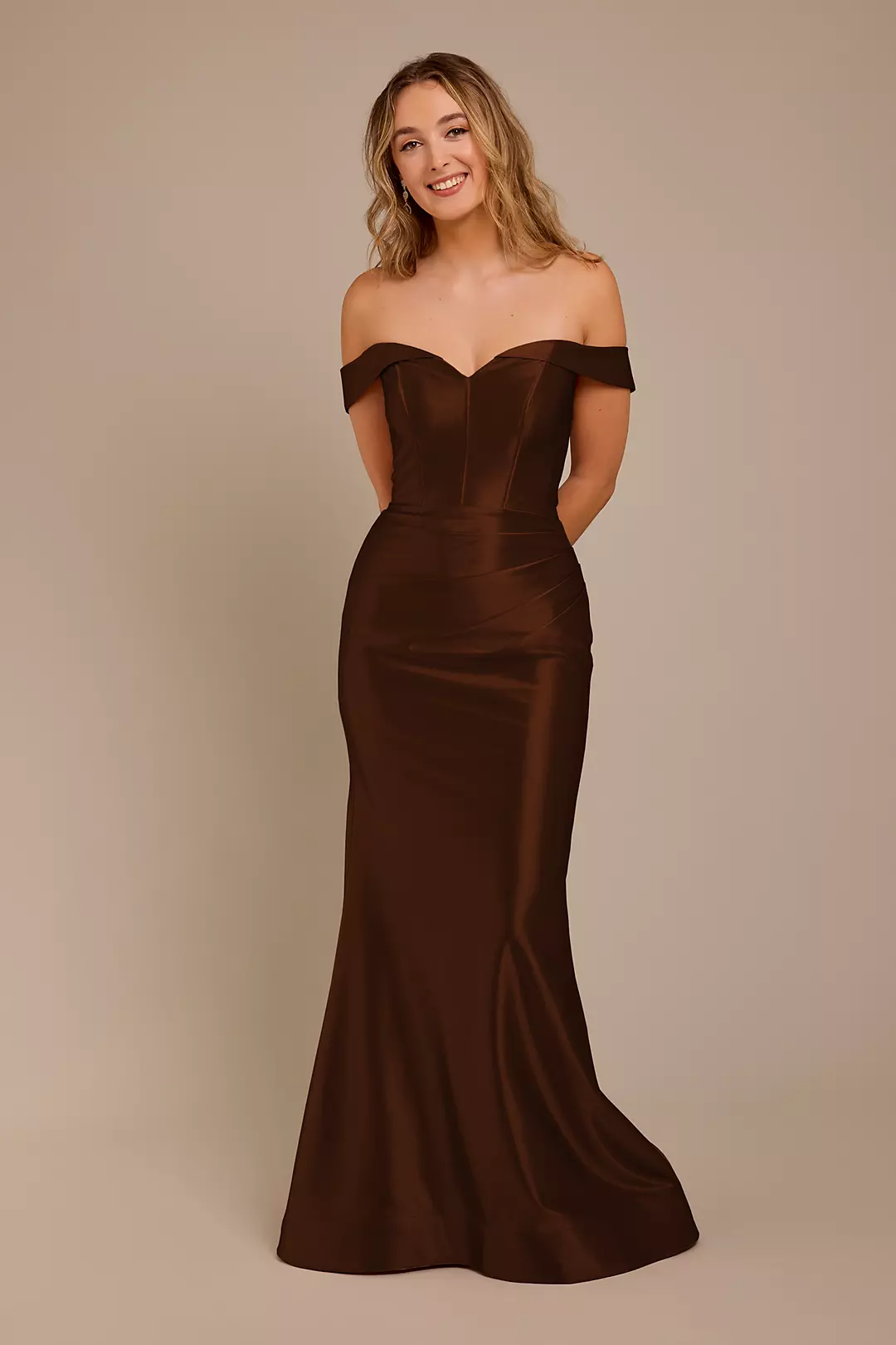Sculpting Satin Off-the-Shoulder Dress - Image 30