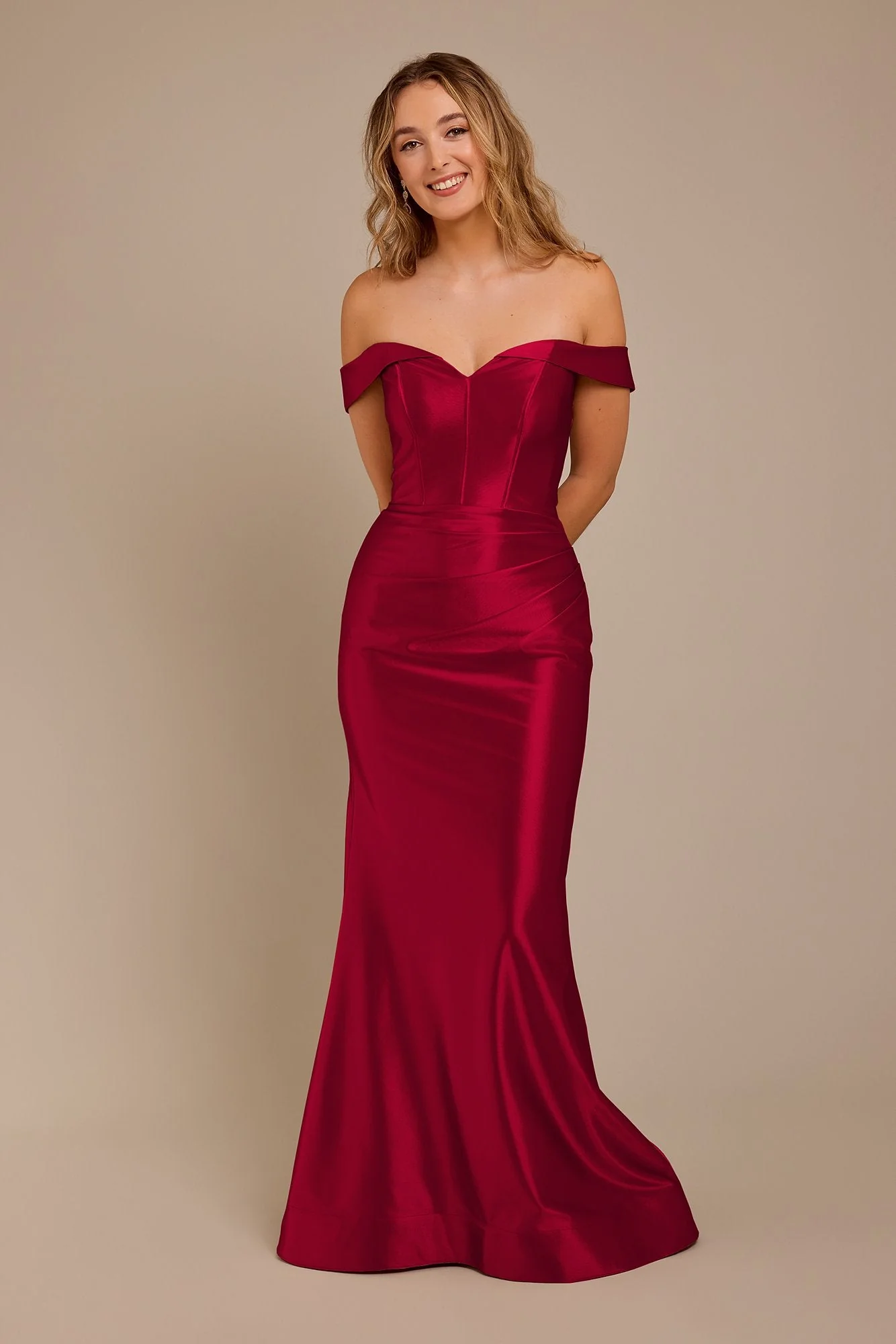 Sculpting Satin Off-the-Shoulder Dress - Image 45