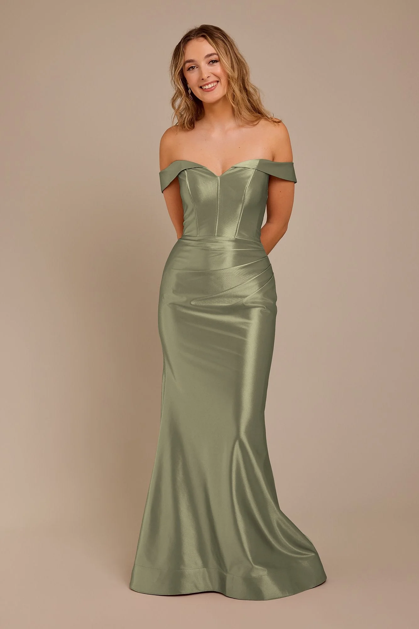 Sculpting Satin Off-the-Shoulder Dress - Image 47