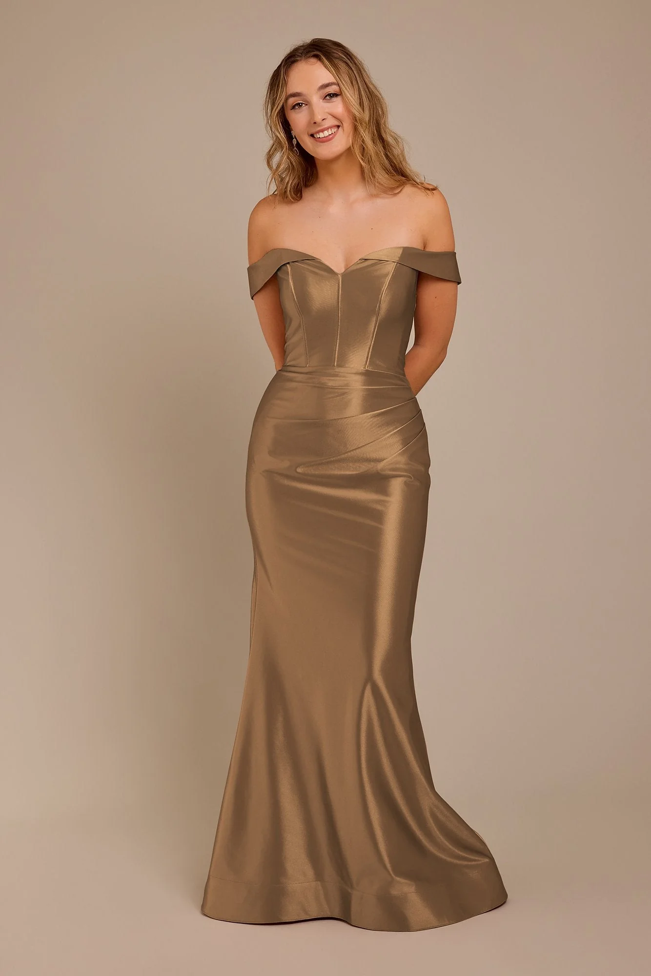 Sculpting Satin Off-the-Shoulder Dress - Image 54