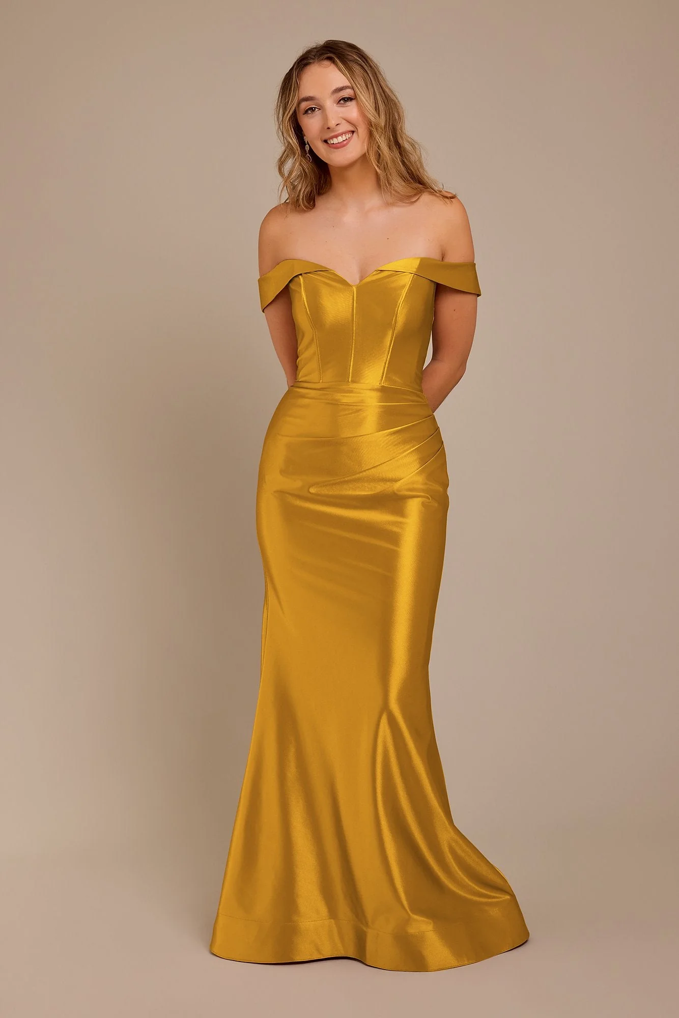 Sculpting Satin Off-the-Shoulder Dress - Image 58