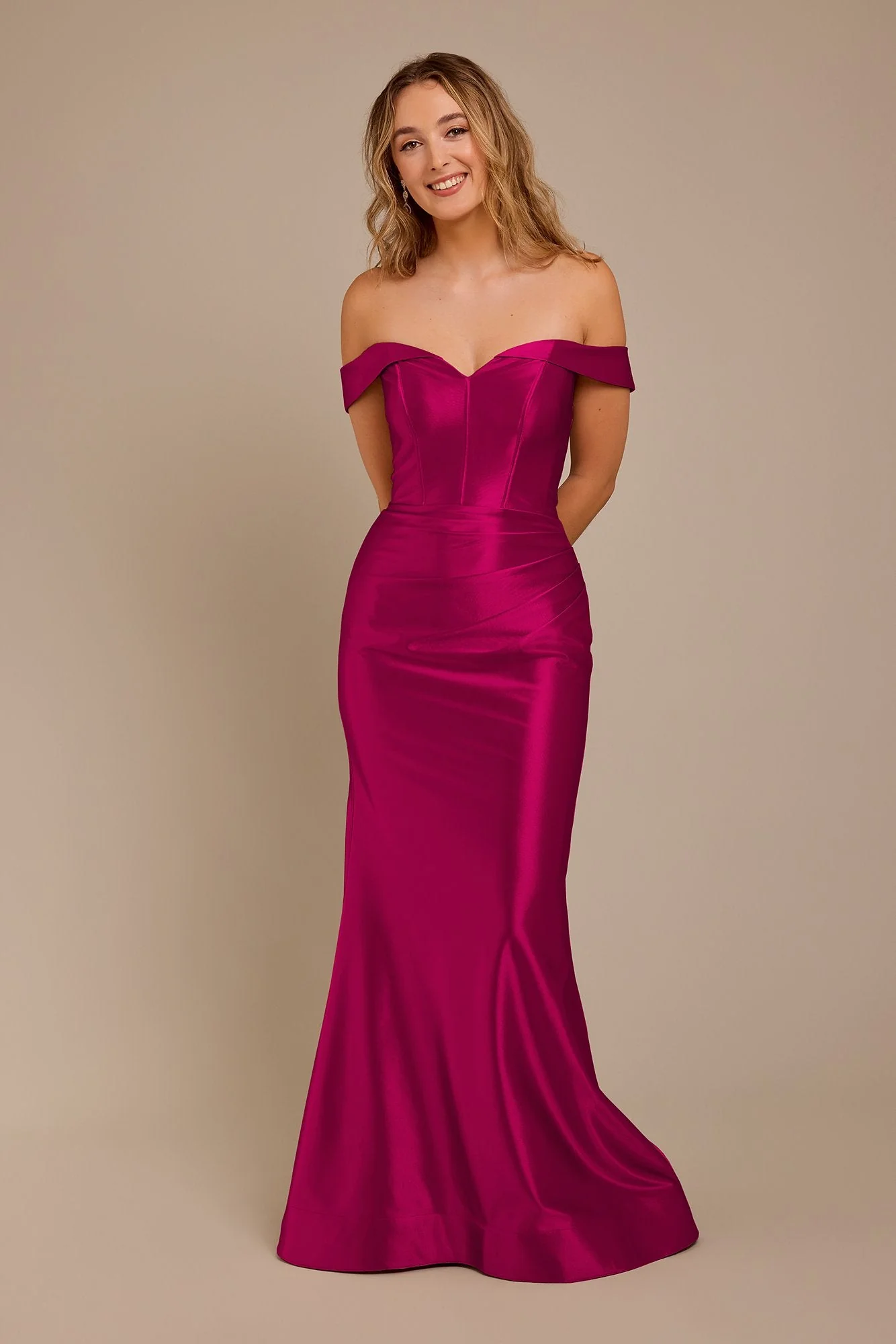 Sculpting Satin Off-the-Shoulder Dress - Image 59
