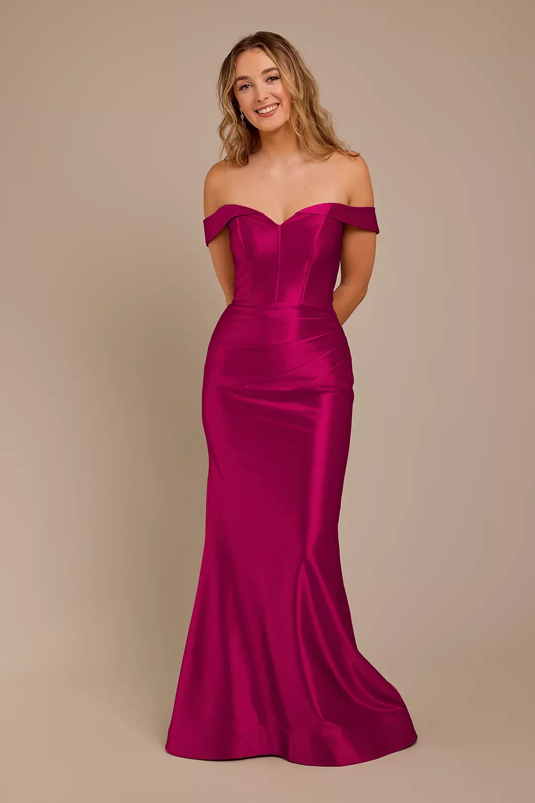 Sculpting Satin Off-the-Shoulder Dress - Image 61