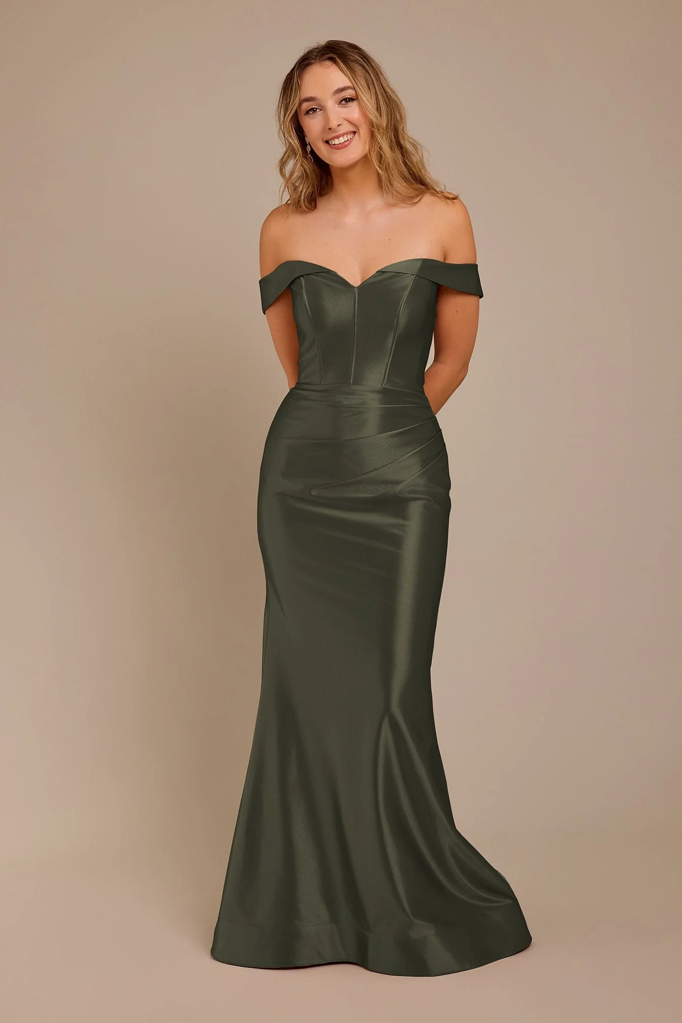 Sculpting Satin Off-the-Shoulder Dress - Image 63