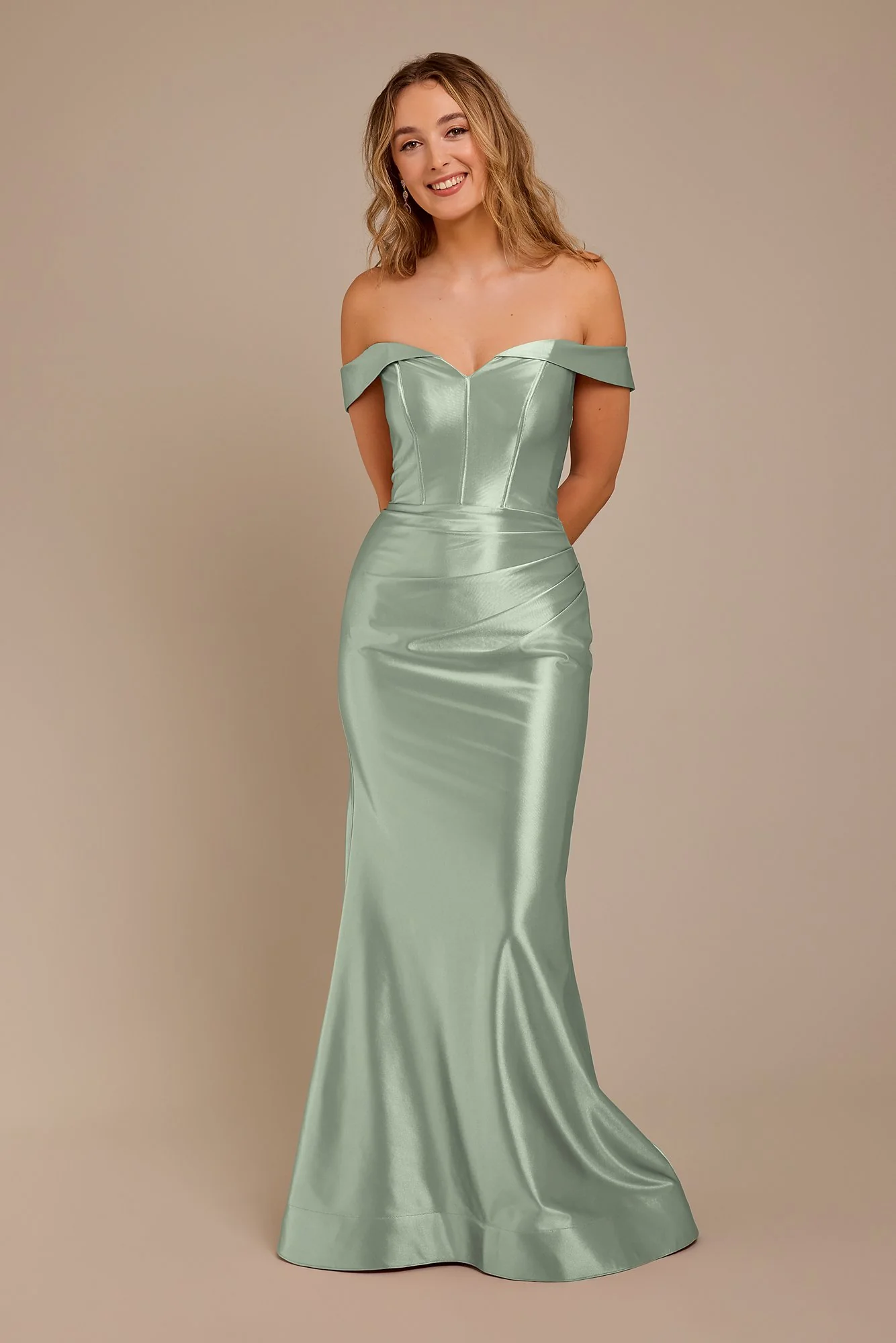 Sculpting Satin Off-the-Shoulder Dress - Image 7