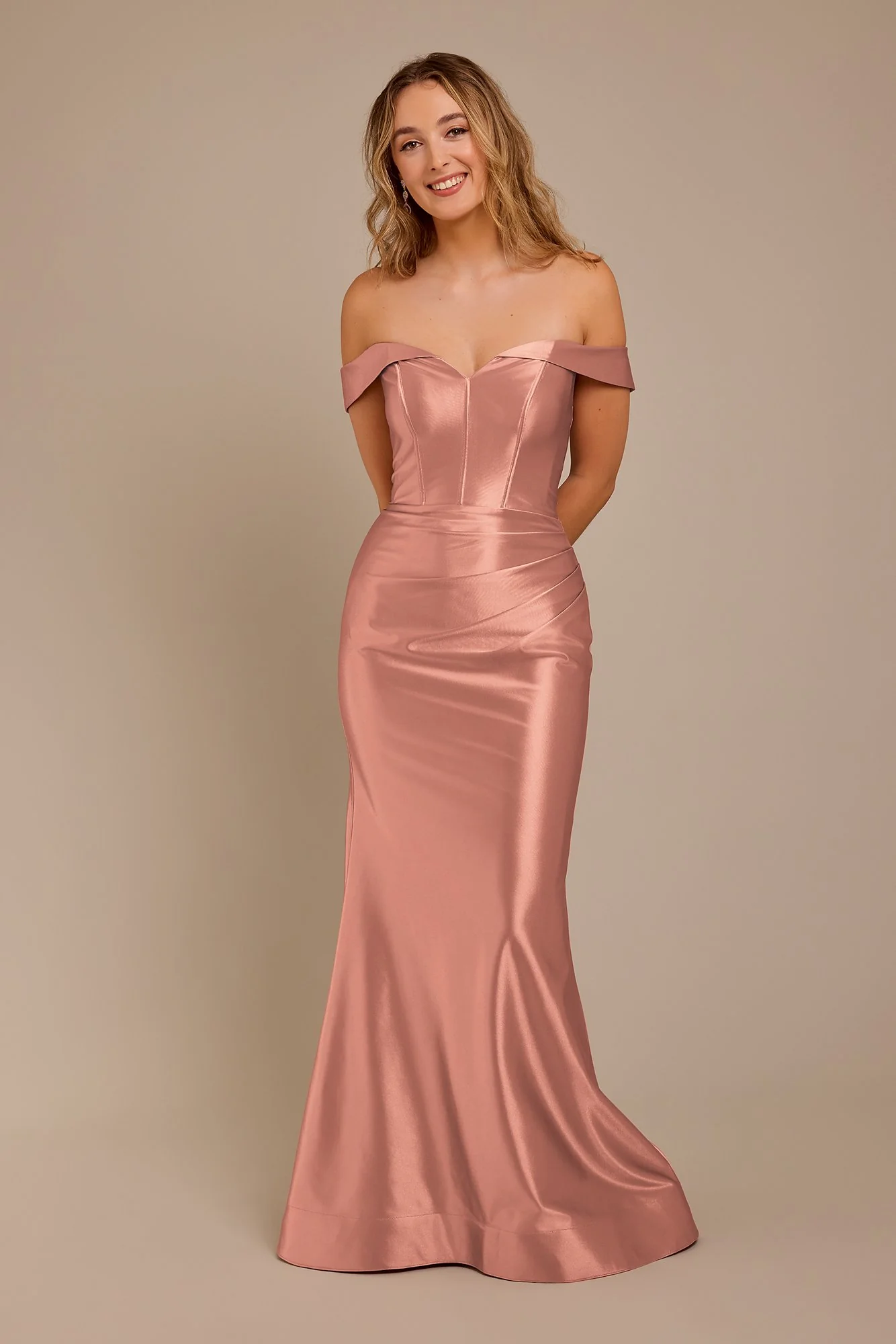 Sculpting Satin Off-the-Shoulder Dress - Image 9