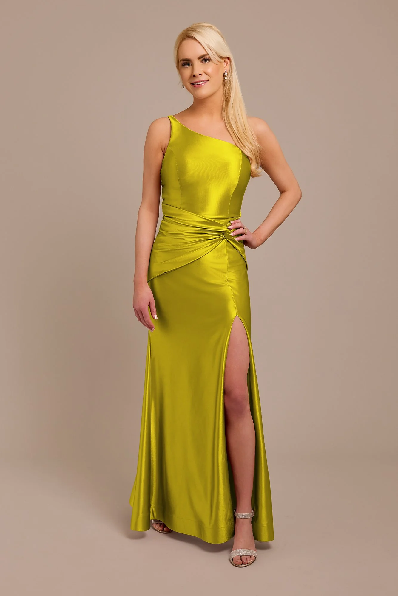 Sculpting Satin One-Shoulder Knot Dress - Image 22