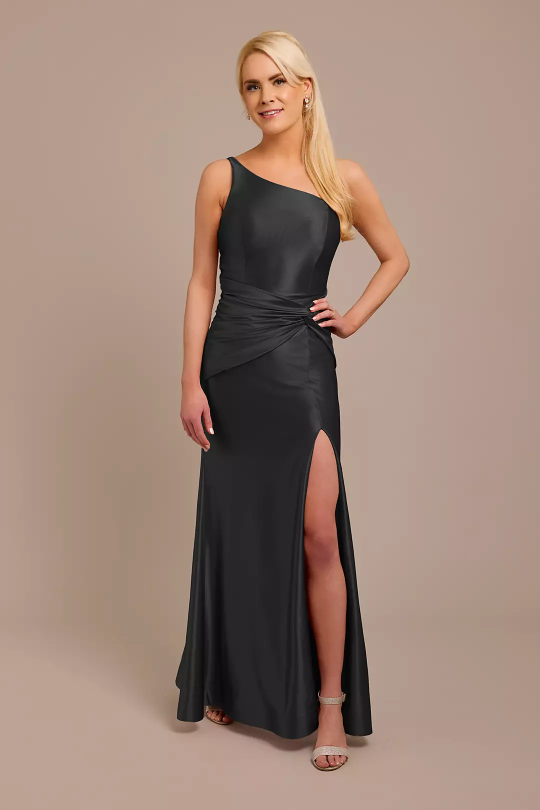 Sculpting Satin One-Shoulder Knot Dress - Image 33