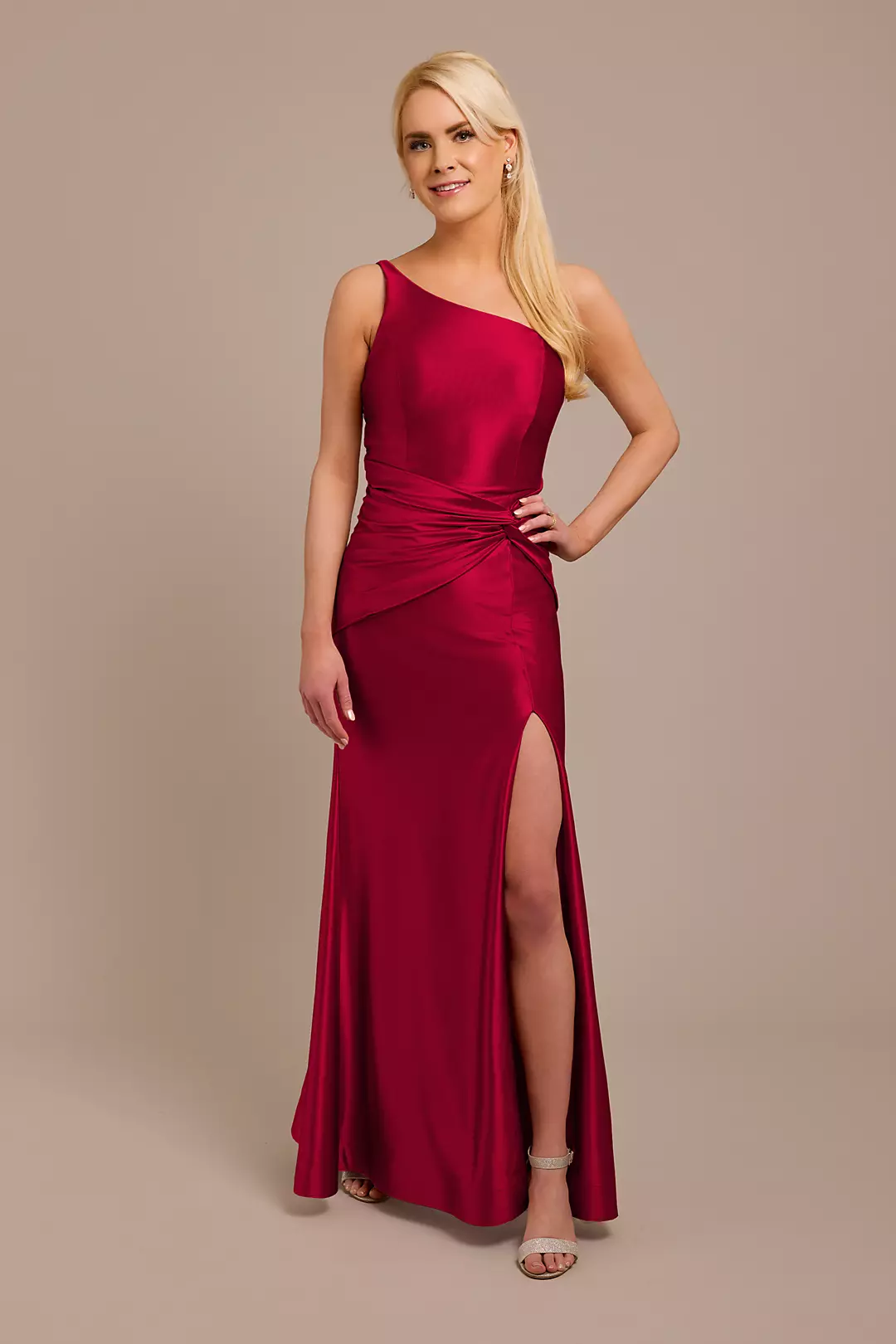 Sculpting Satin One-Shoulder Knot Dress - Image 39