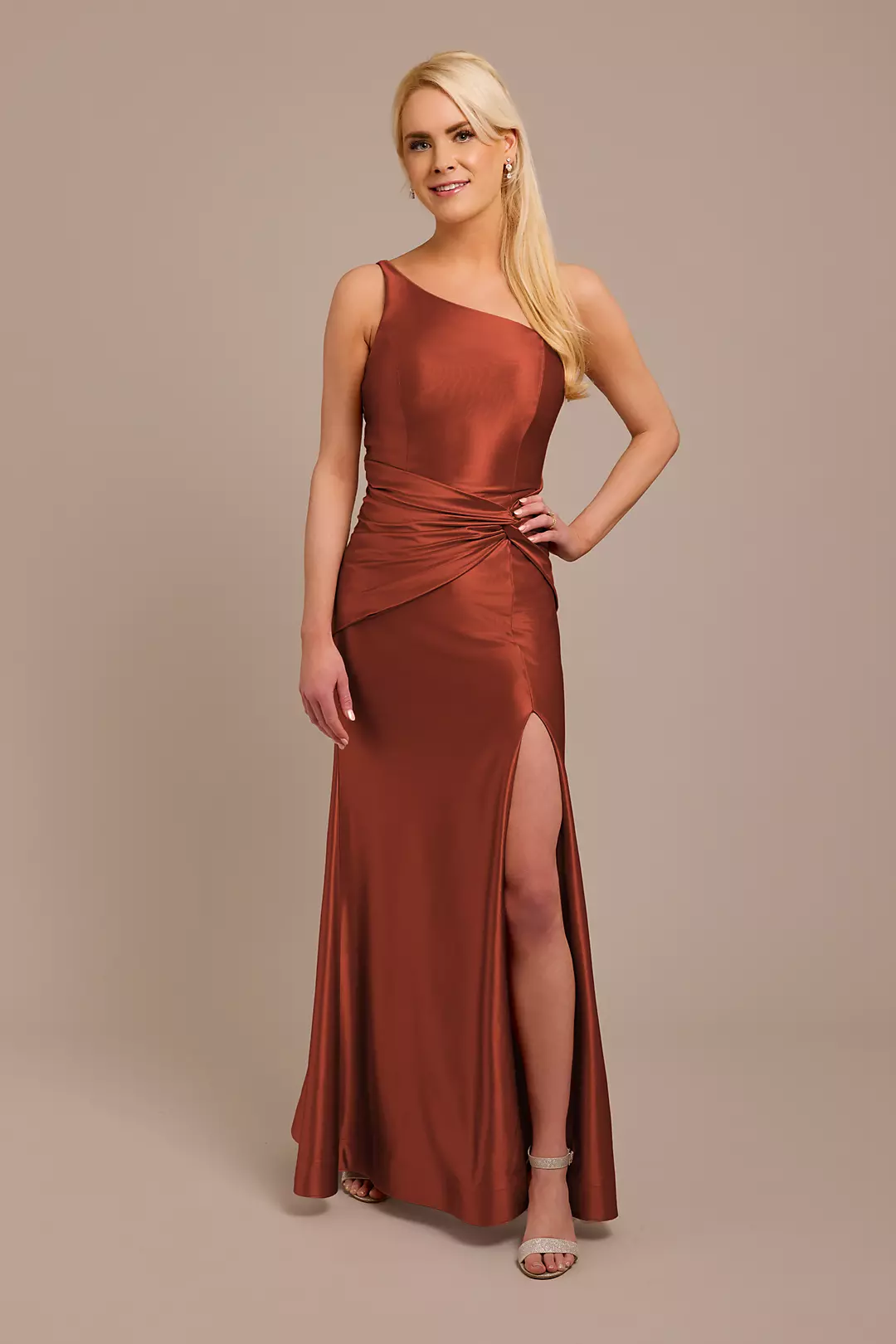 Sculpting Satin One-Shoulder Knot Dress - Image 40