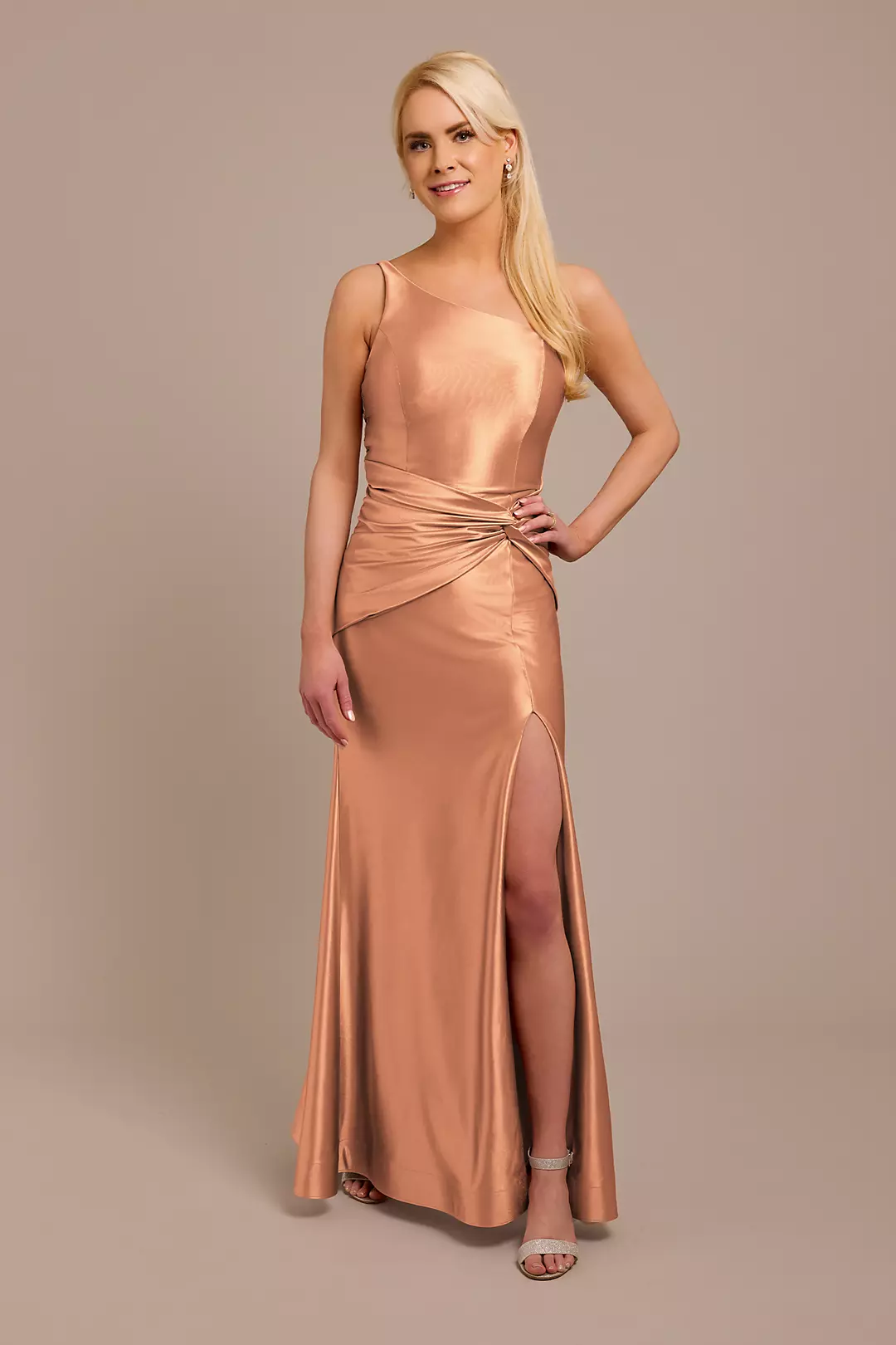 Sculpting Satin One-Shoulder Knot Dress - Image 70