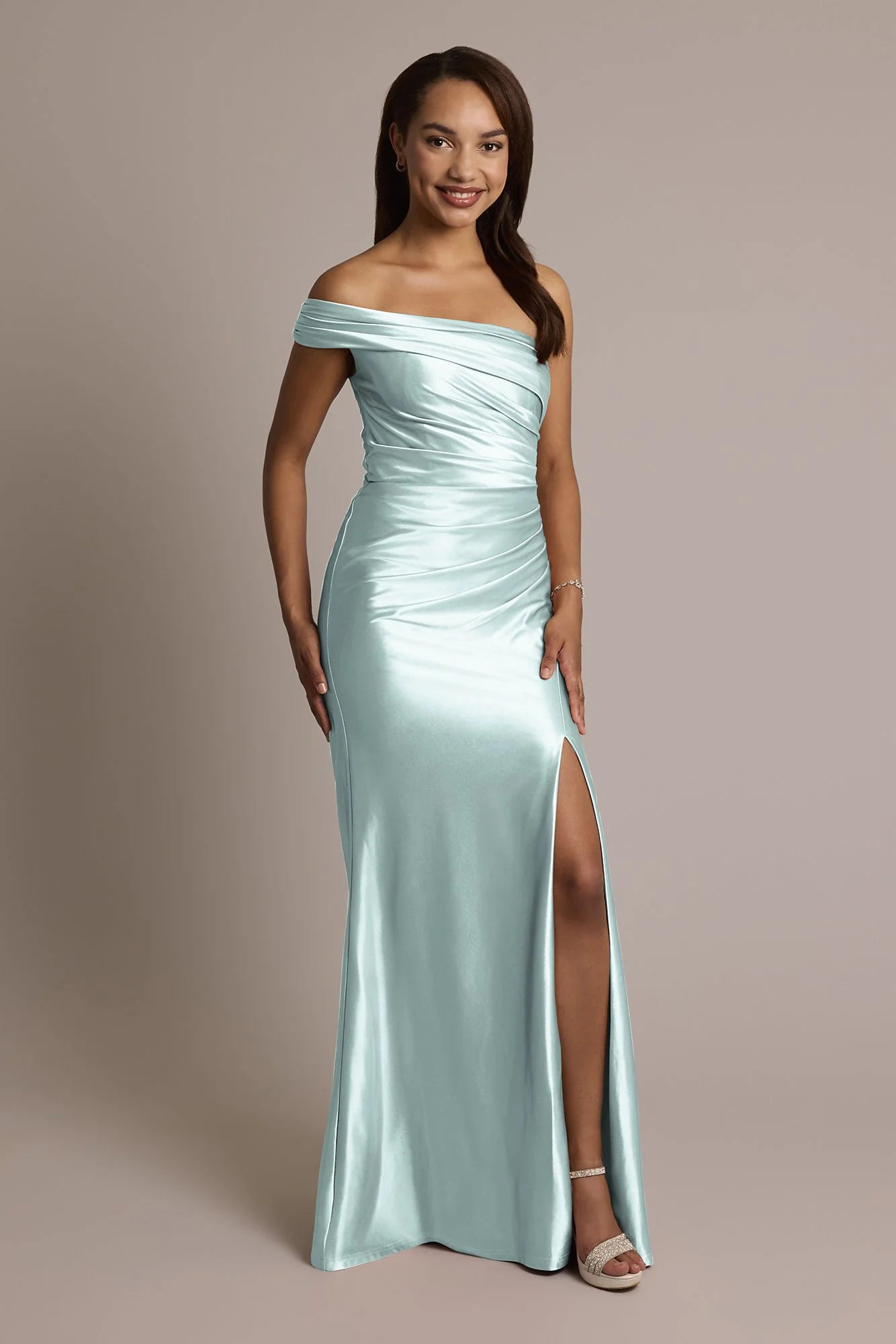 Sculpting Satin Ruched Sheath Dress - Image 14