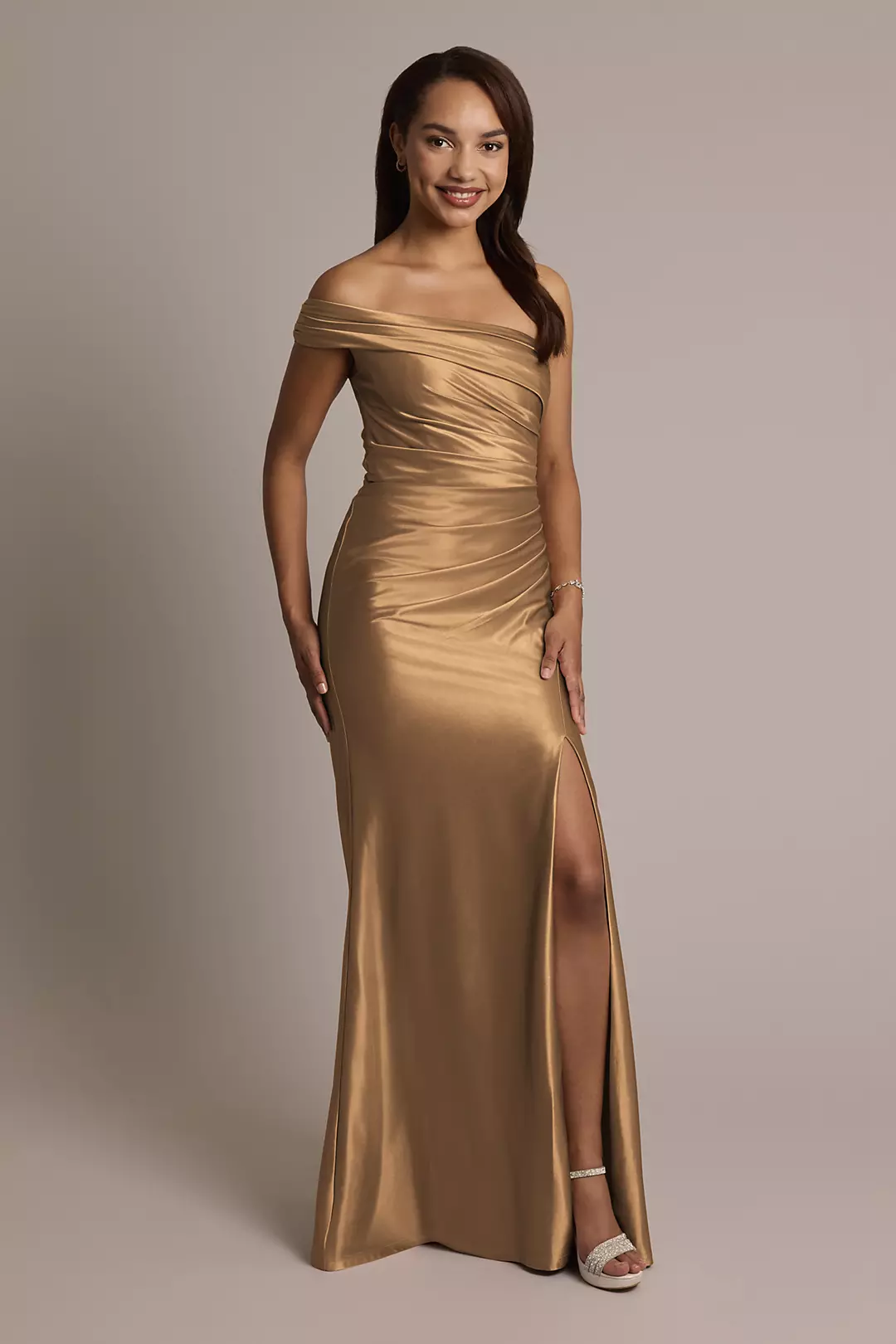 Sculpting Satin Ruched Sheath Dress - Image 29