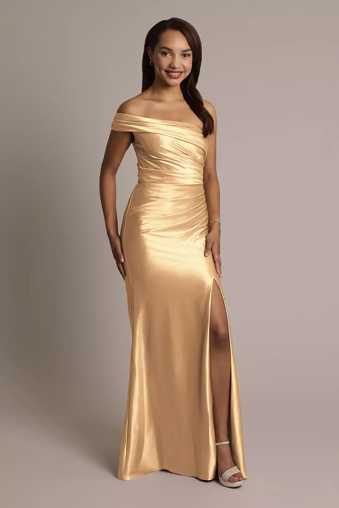 Sculpting Satin Ruched Sheath Dress - Image 36