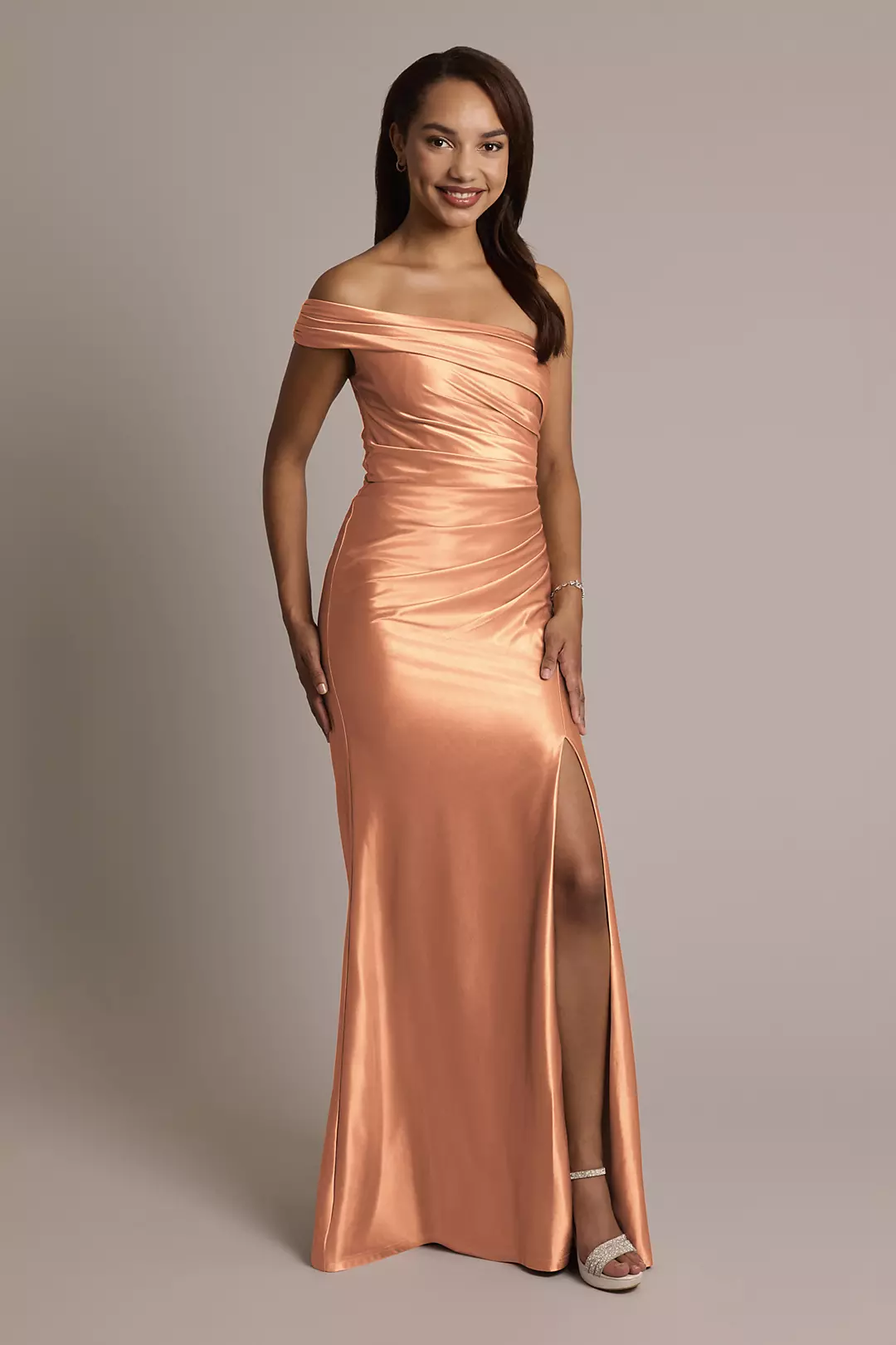 Sculpting Satin Ruched Sheath Dress - Image 53