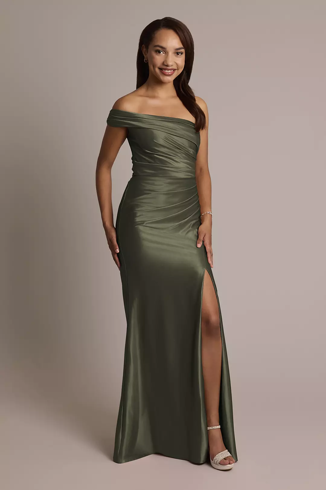 Sculpting Satin Ruched Sheath Dress - Image 64