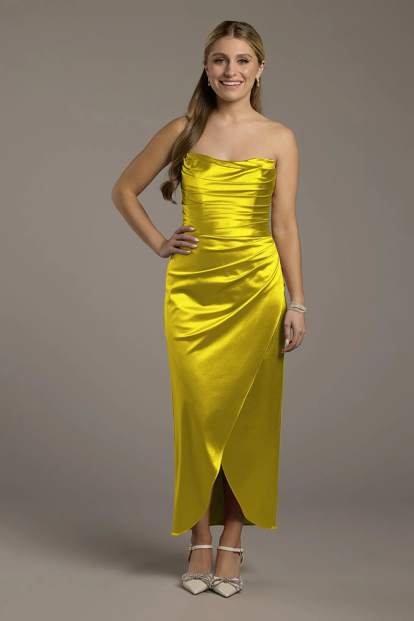 Sculpting Satin Sculpted Neckline Midi Dress - Image 11