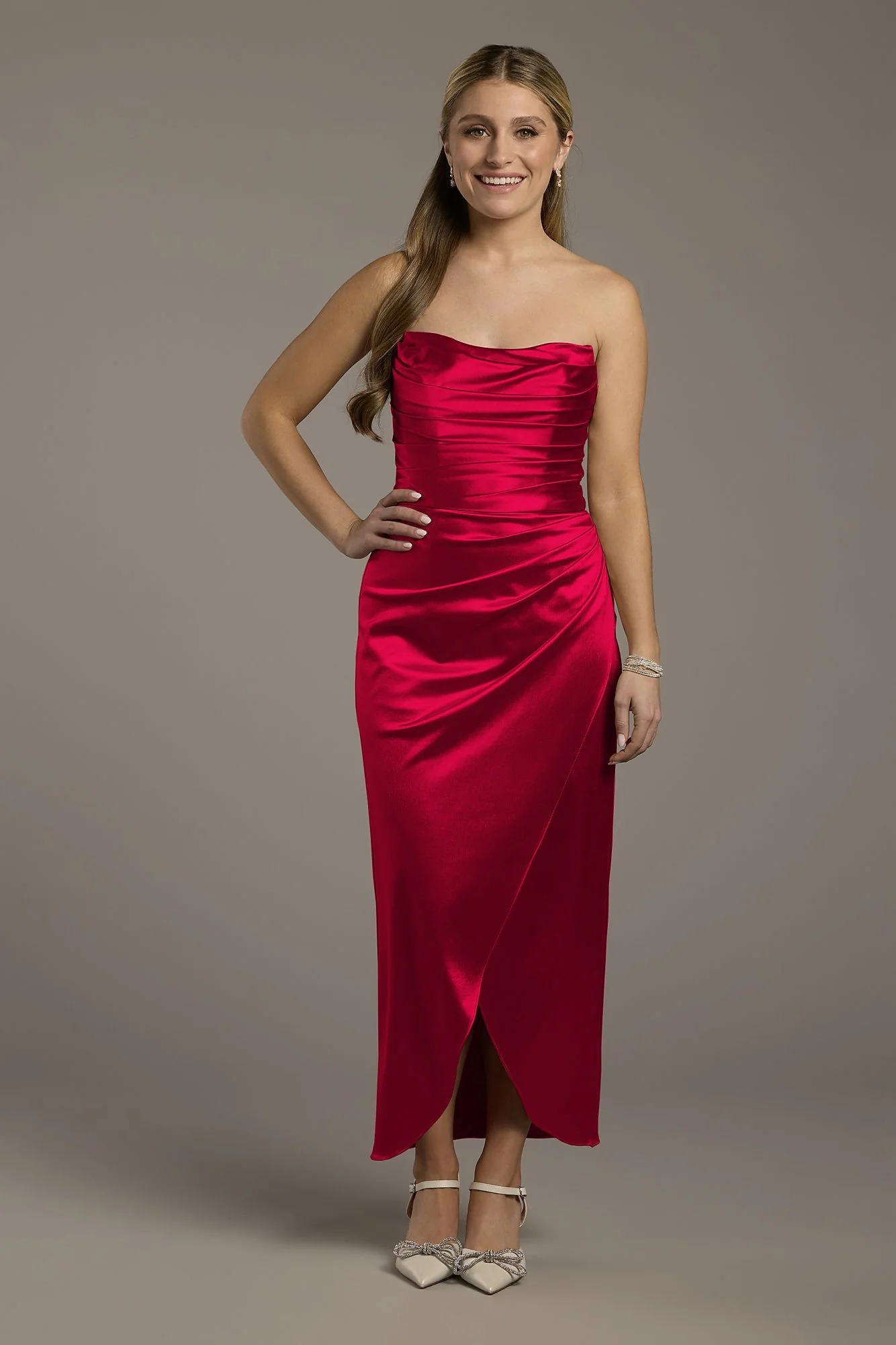 Sculpting Satin Sculpted Neckline Midi Dress - Image 13
