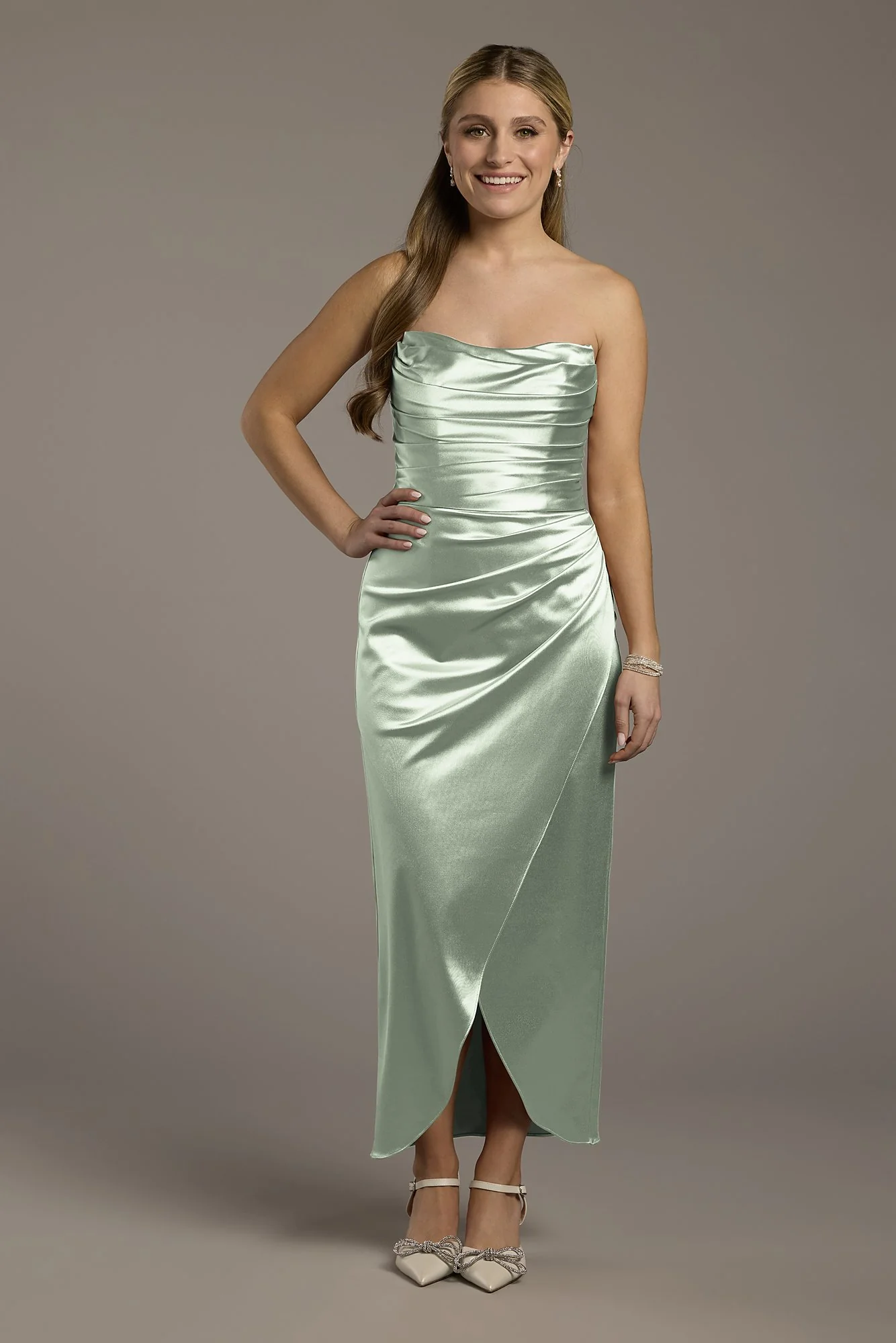 Sculpting Satin Sculpted Neckline Midi Dress - Image 3
