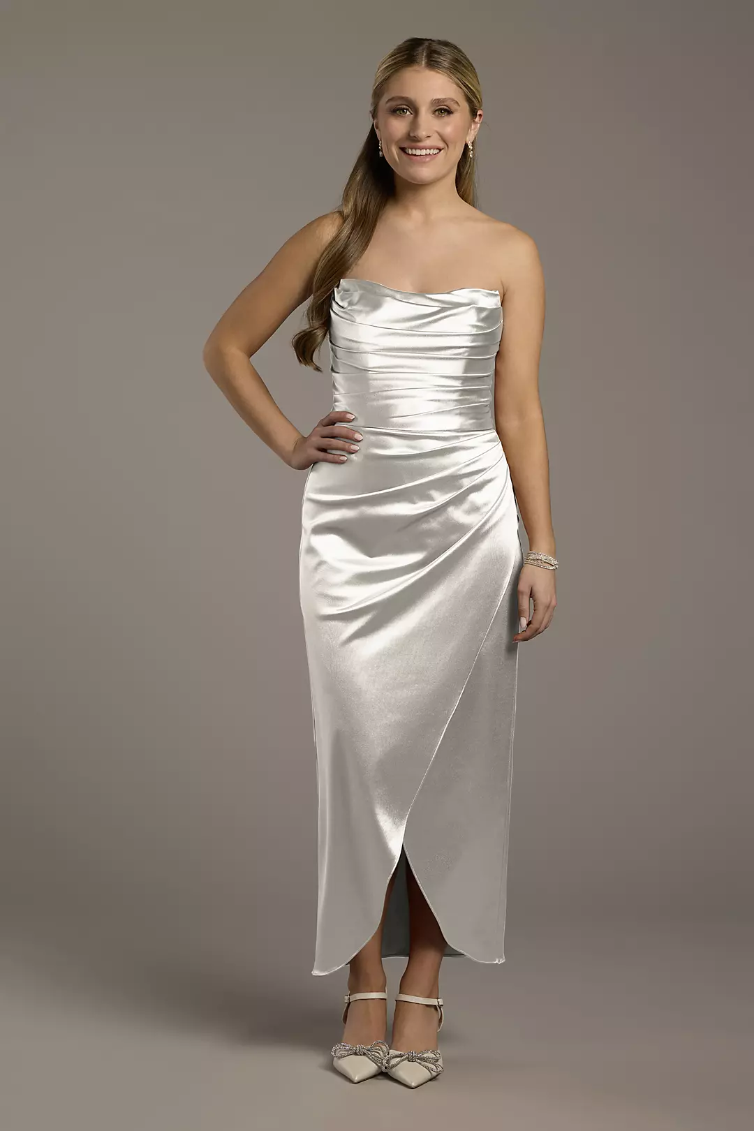 Sculpting Satin Sculpted Neckline Midi Dress - Image 32