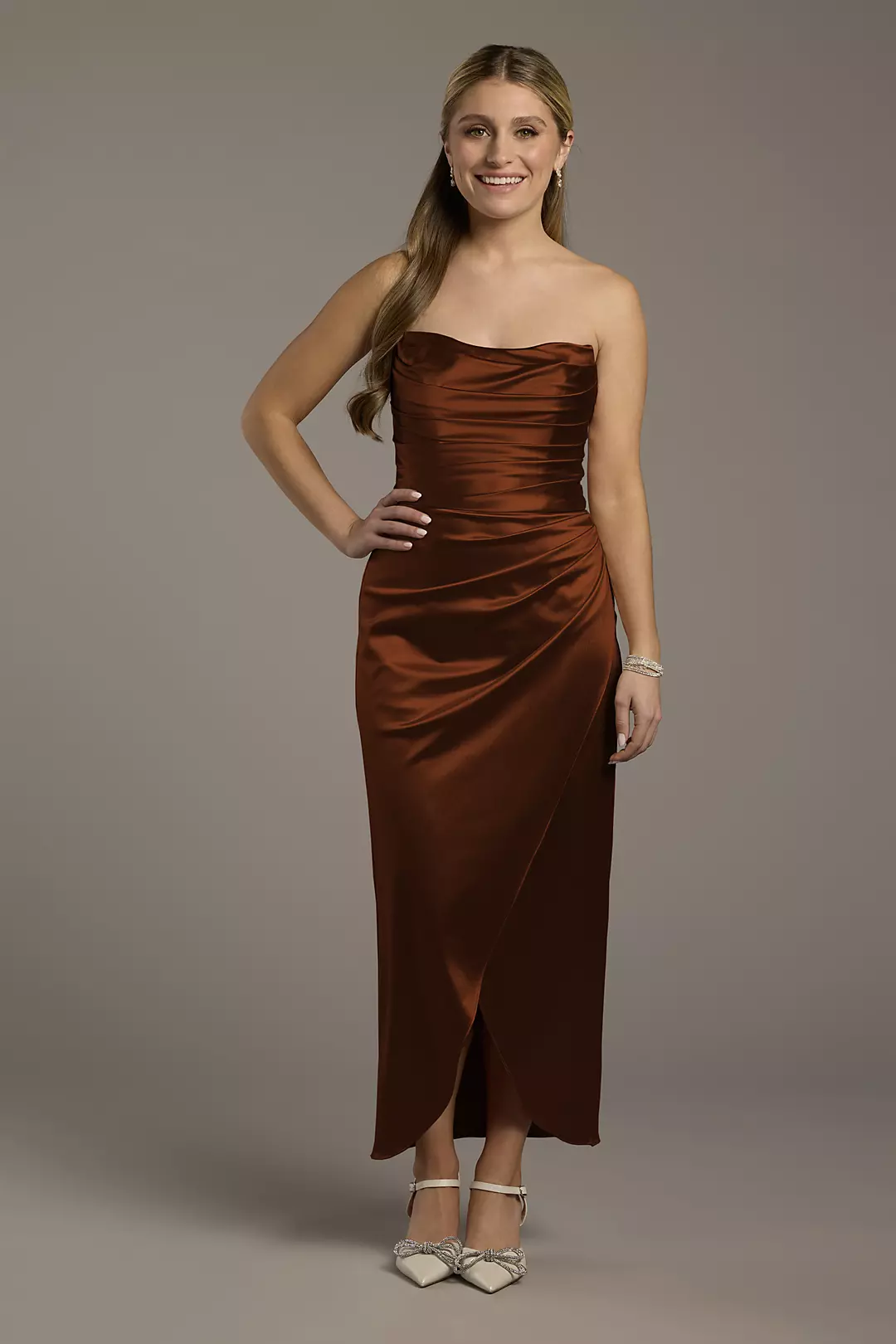 Sculpting Satin Sculpted Neckline Midi Dress - Image 36