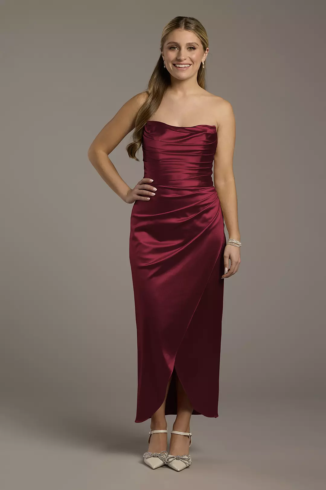 Sculpting Satin Sculpted Neckline Midi Dress - Image 55