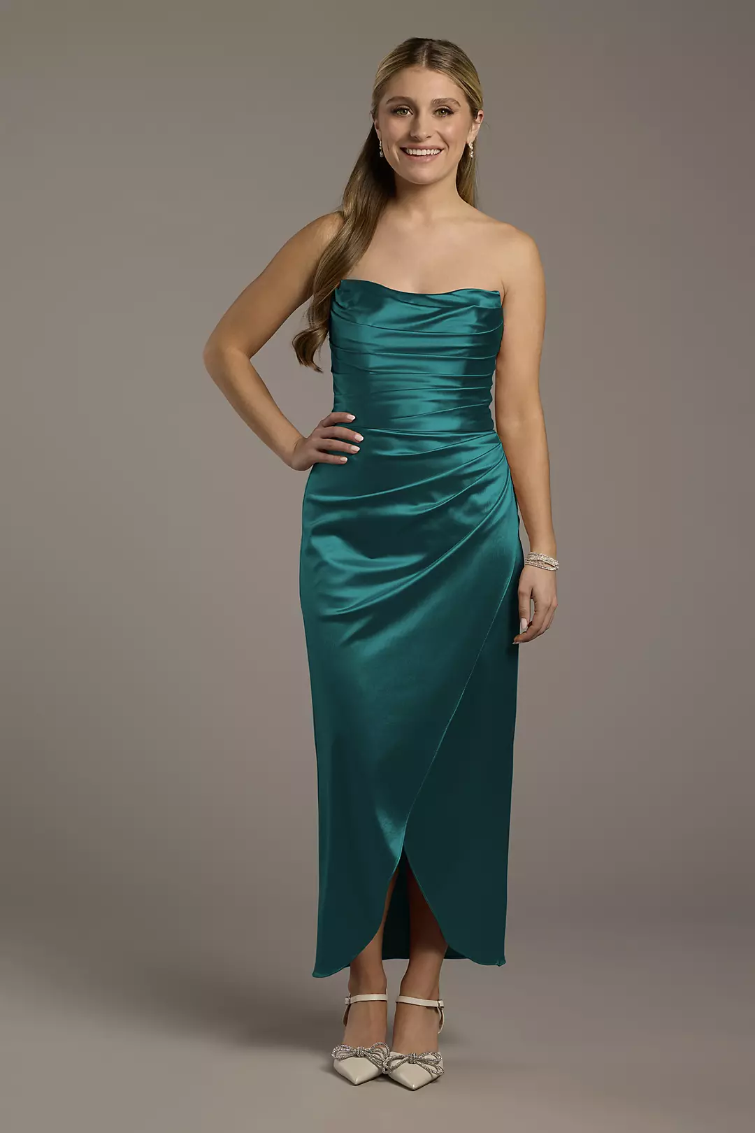 Sculpting Satin Sculpted Neckline Midi Dress - Image 60