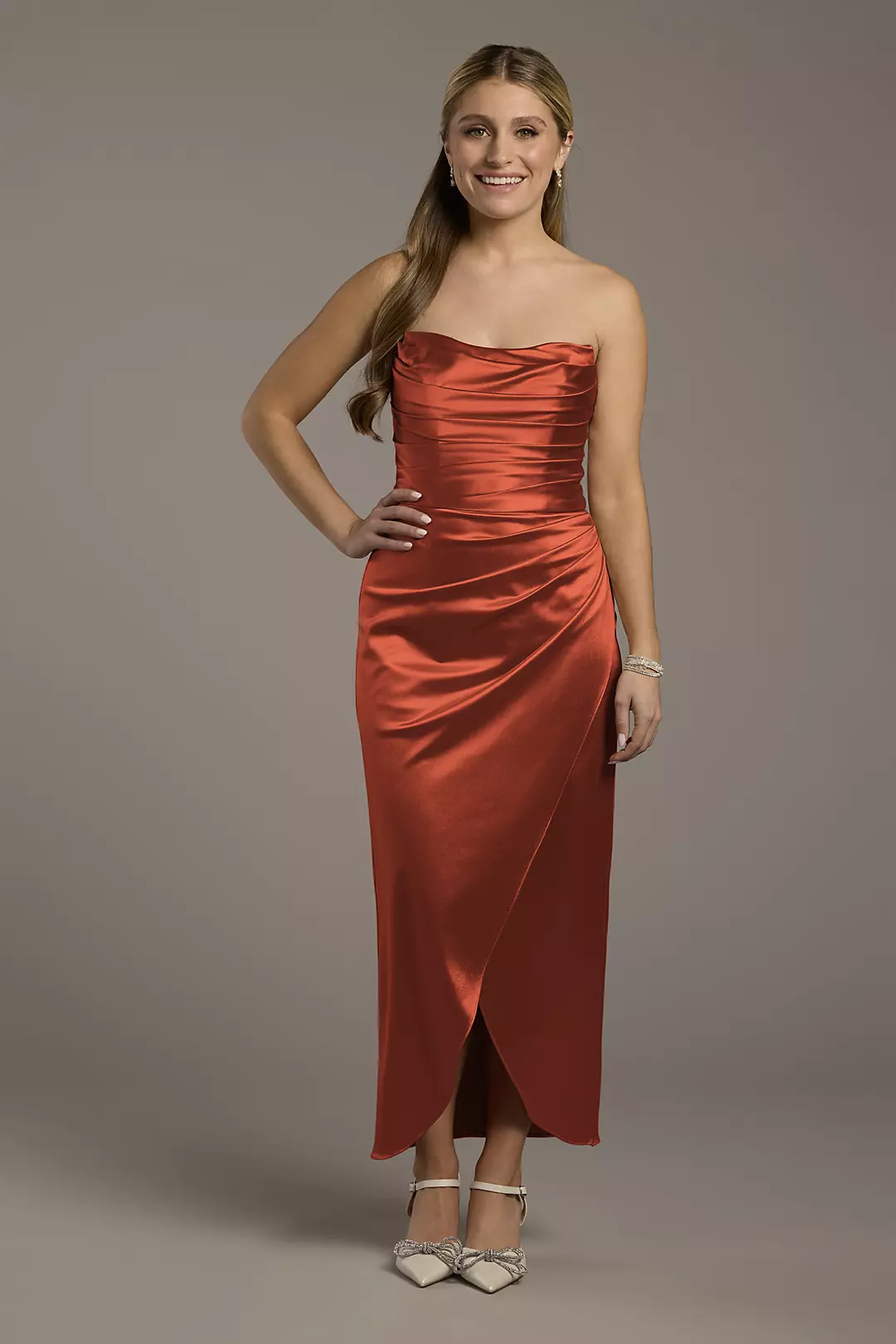 Sculpting Satin Sculpted Neckline Midi Dress - Image 64