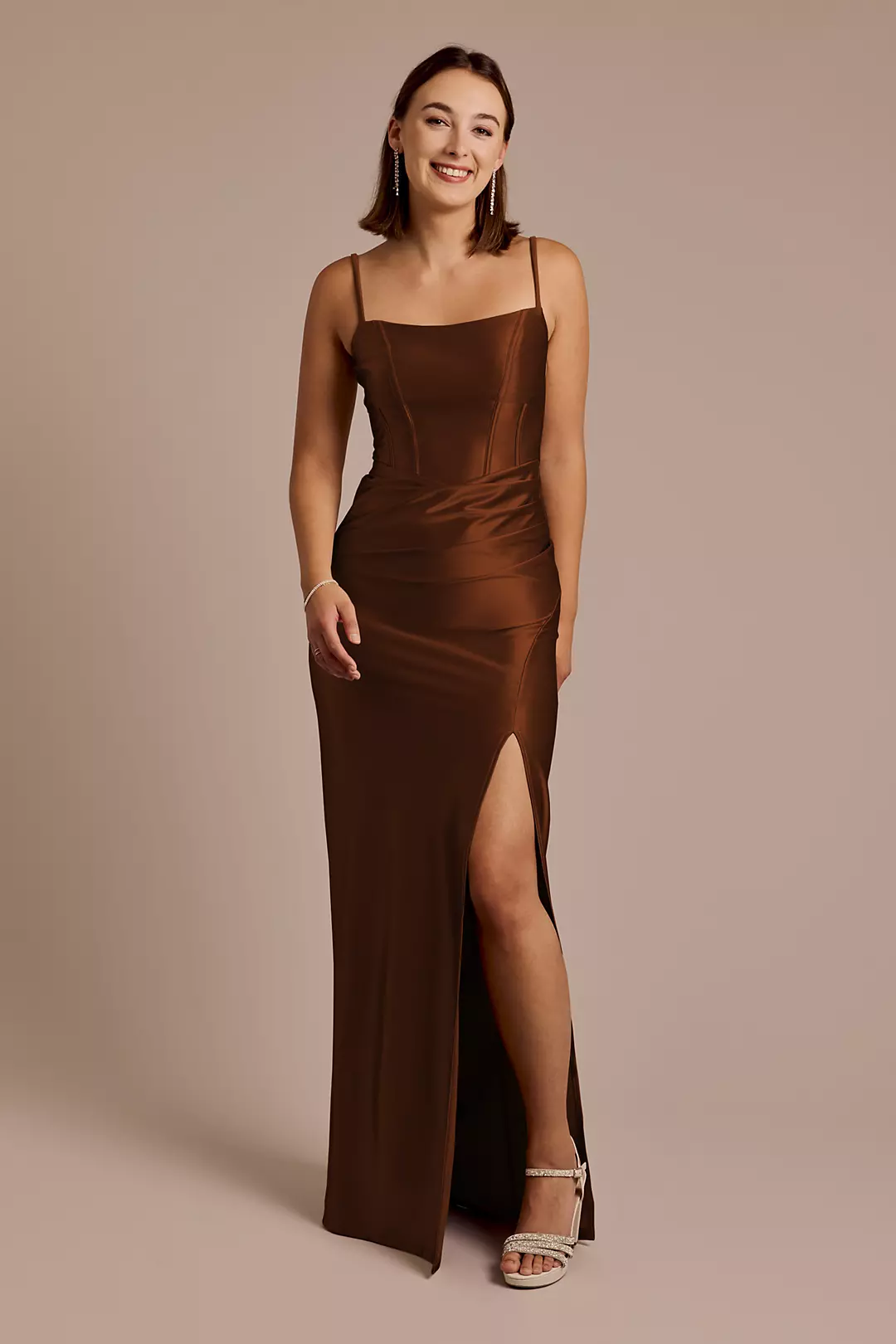 Sculpting Satin Spaghetti Strap Sheath Dress - Image 25