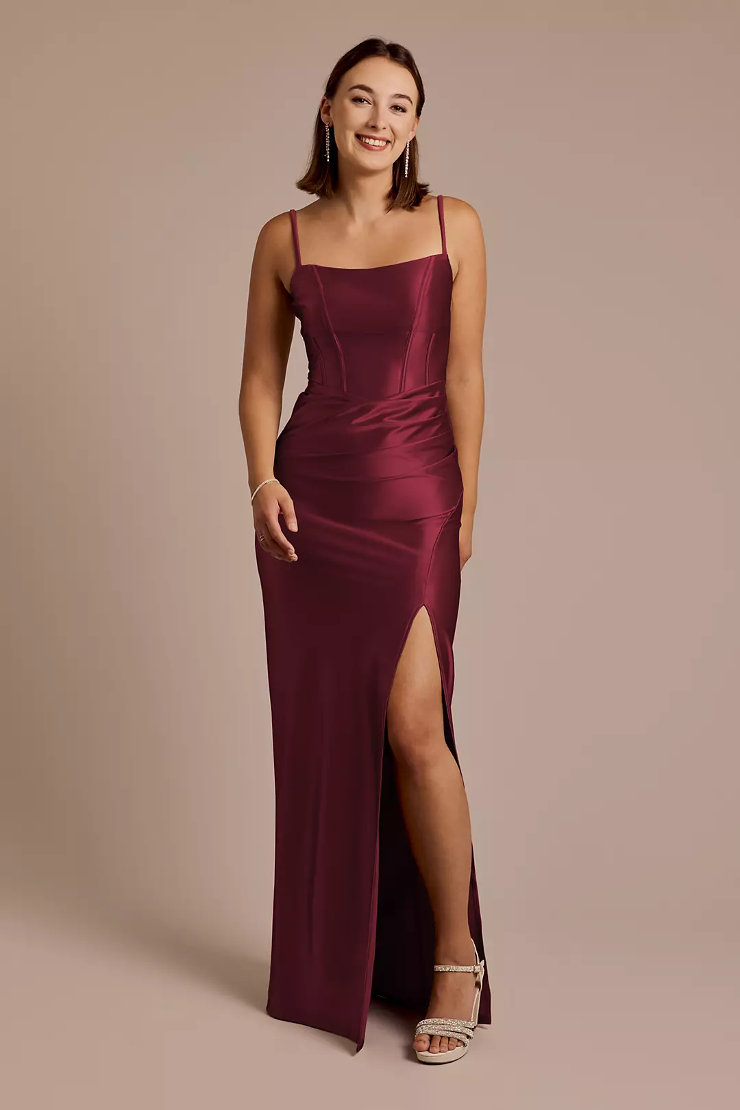 Sculpting Satin Spaghetti Strap Sheath Dress - Image 46